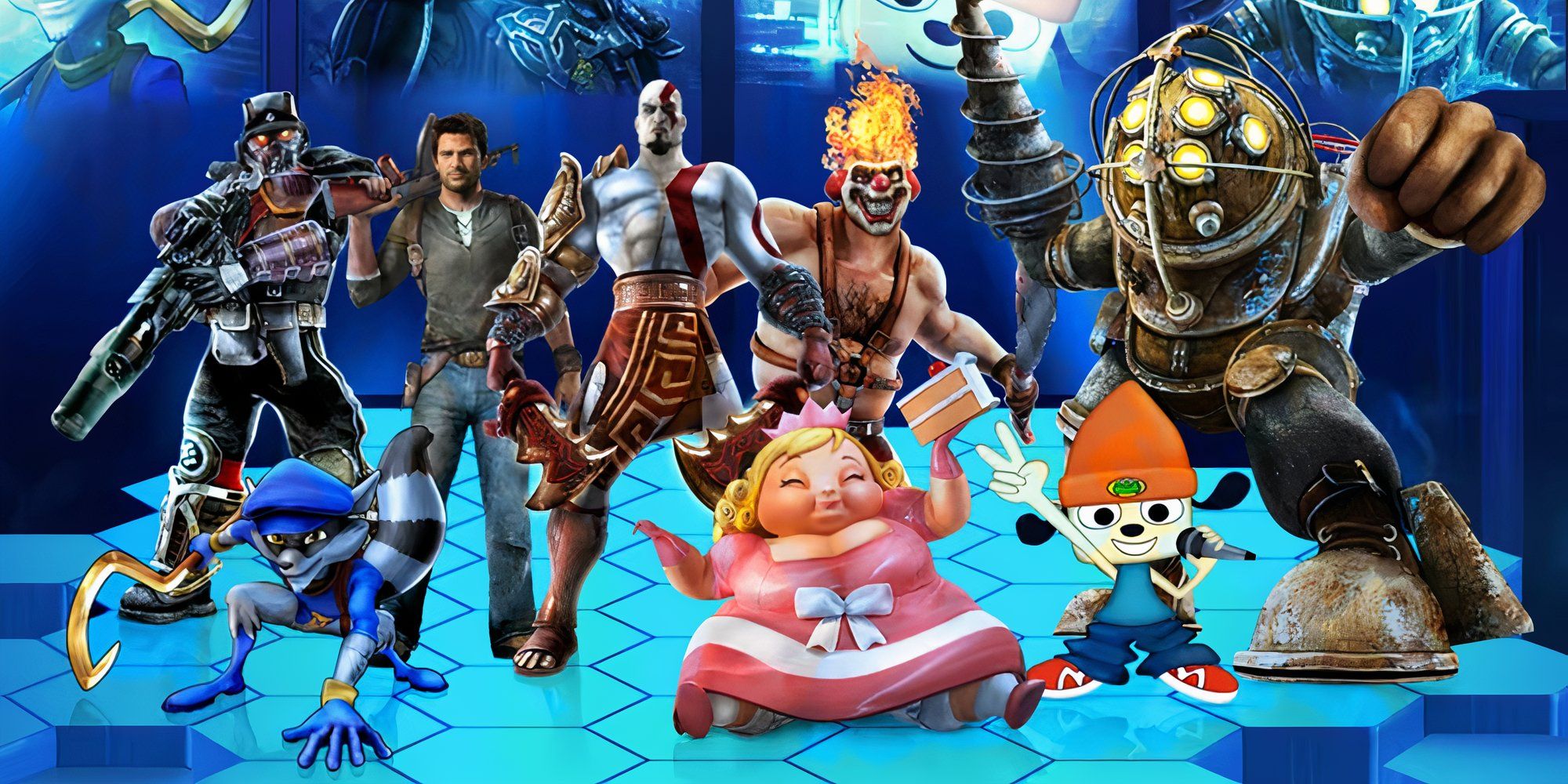 Character renders from the 2012 video game PlayStation All-Stars Battle Royale.