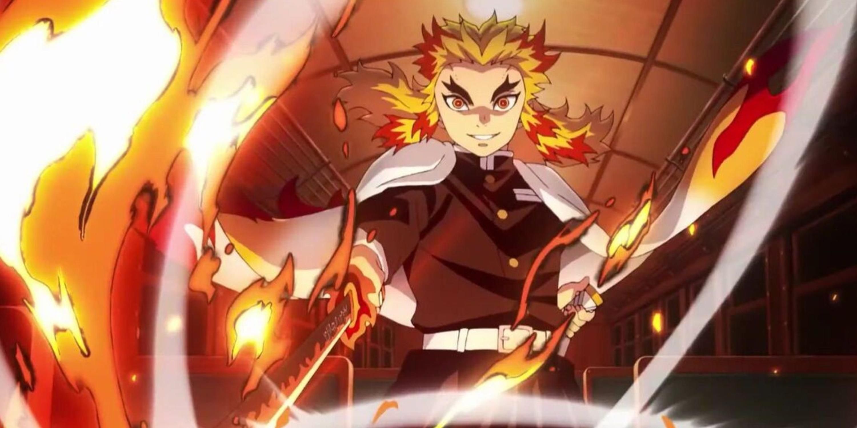 Rengoku’s holding Nichirin Blade from Demon Slayer