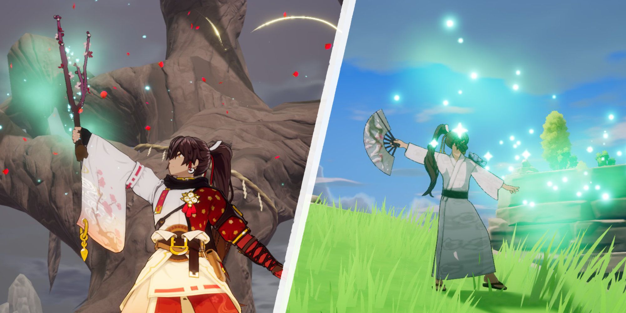 Using the Plum Branch and the Sacred Fan in Rune Factory: Guardians of Azuma.