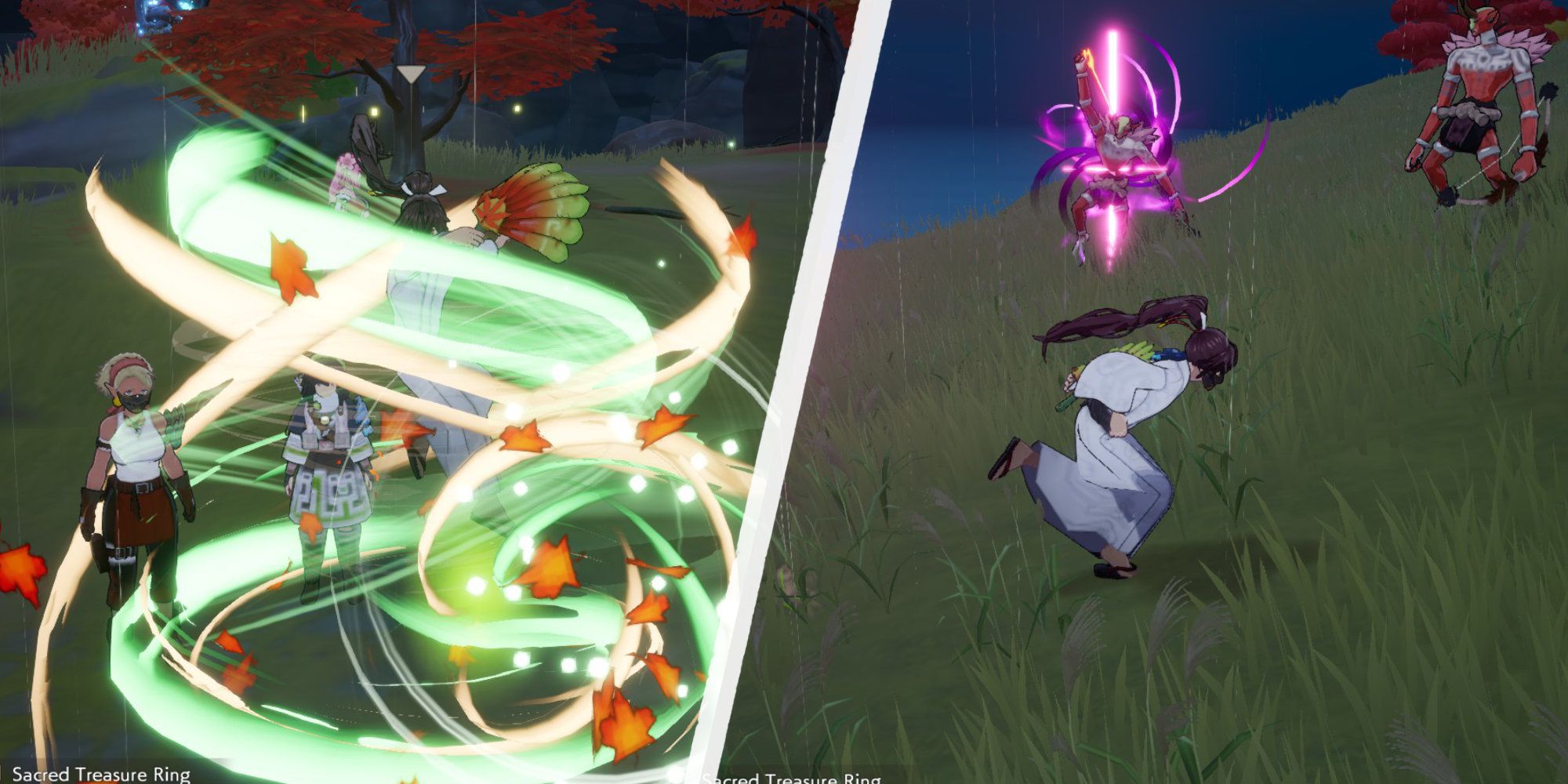 Attacking and sprinting with the Sacred Fan in Rune Factory: Guardians of Azuma.