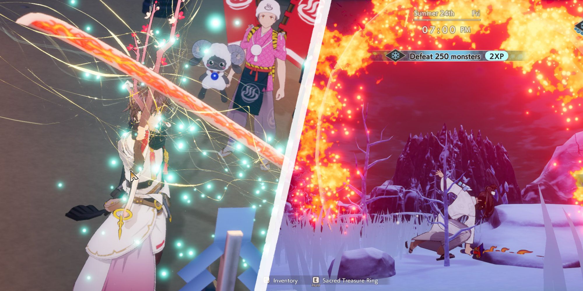 Wielding the Sacred Sword in Rune Factory: Guardians of Azuma.