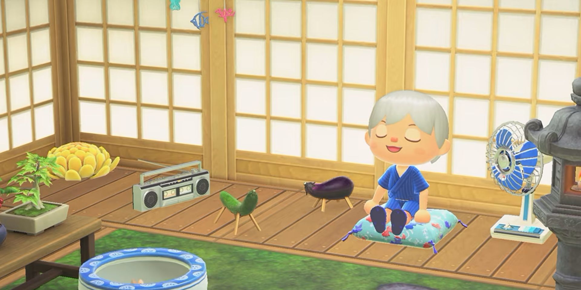 A porch-themed room in Animal Crossing: New Horizons