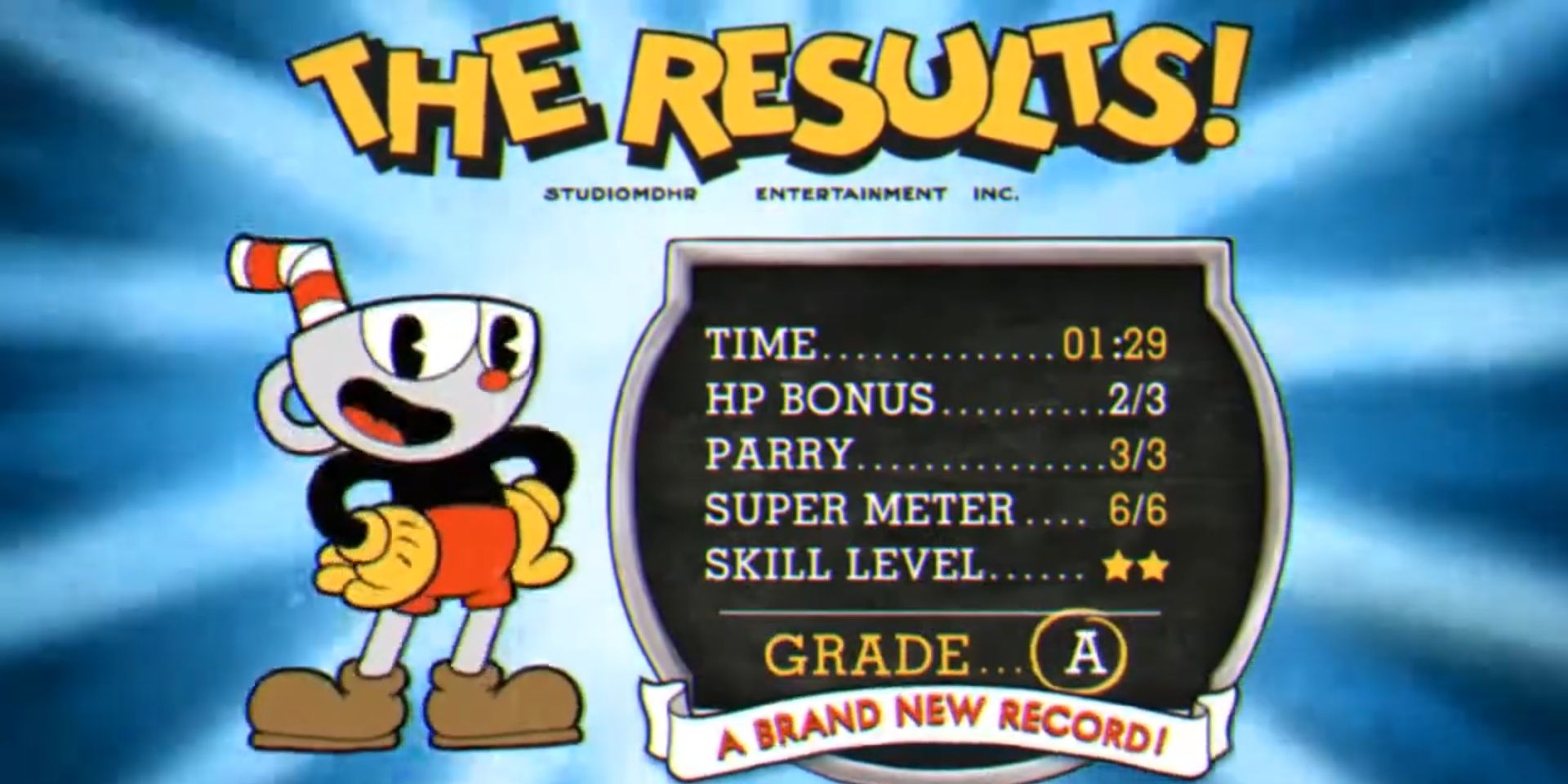 Results screen in Cuphead