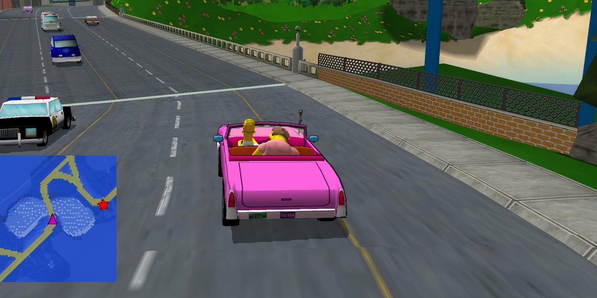 A screenshot from the 2001 video game The Simpsons: Road Rage