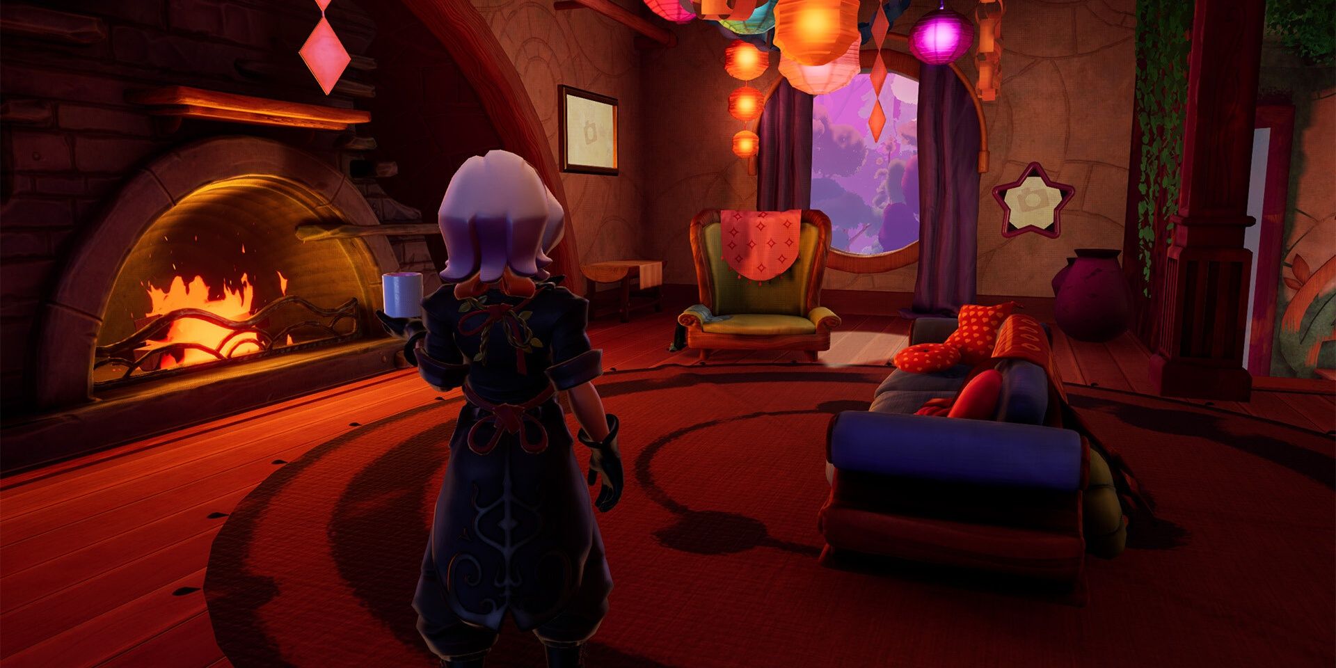 Alta takes a cup of tea to the sofa in Wanderstop