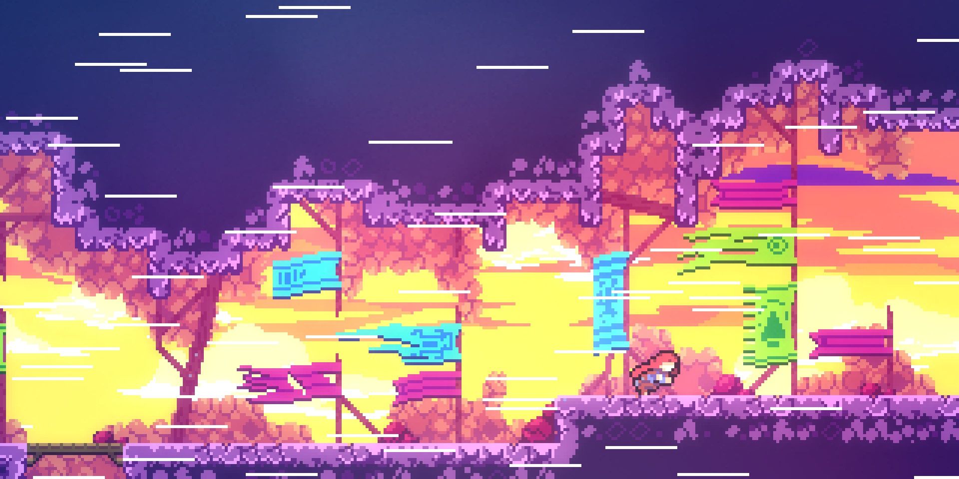 Madeline walks against the wind in Celeste
