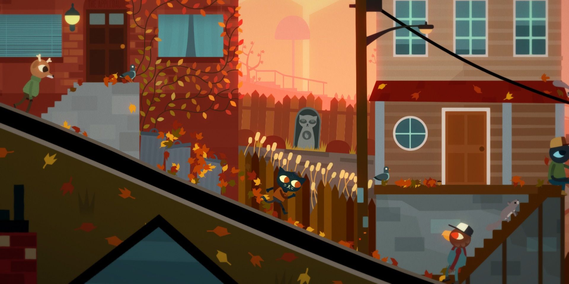 Mae runs down the hill in Night in the Woods