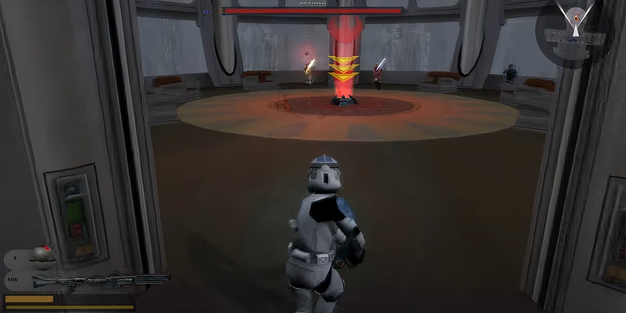 A clone trooper throwing grenades at Jedi in Star Wars Battlefront II (2005)