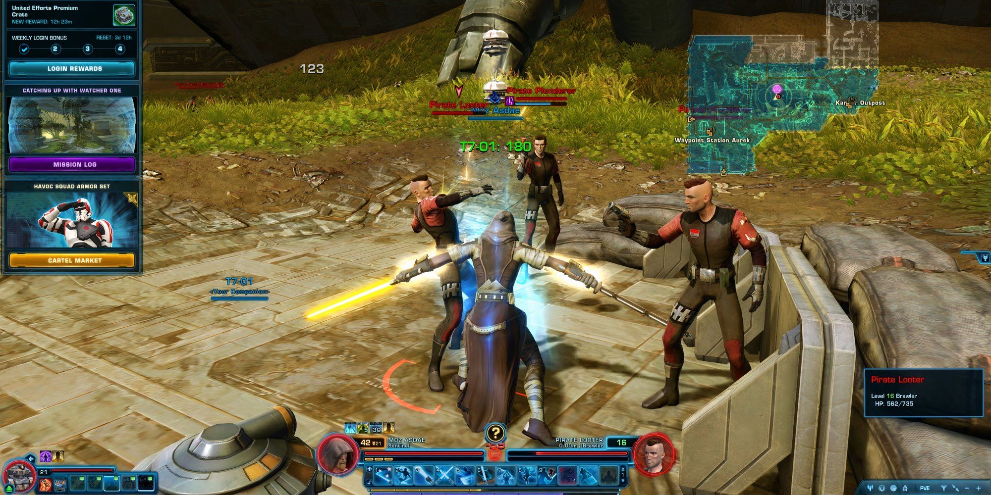 A Jedi fighting pirates in Star Wars The Old Republic