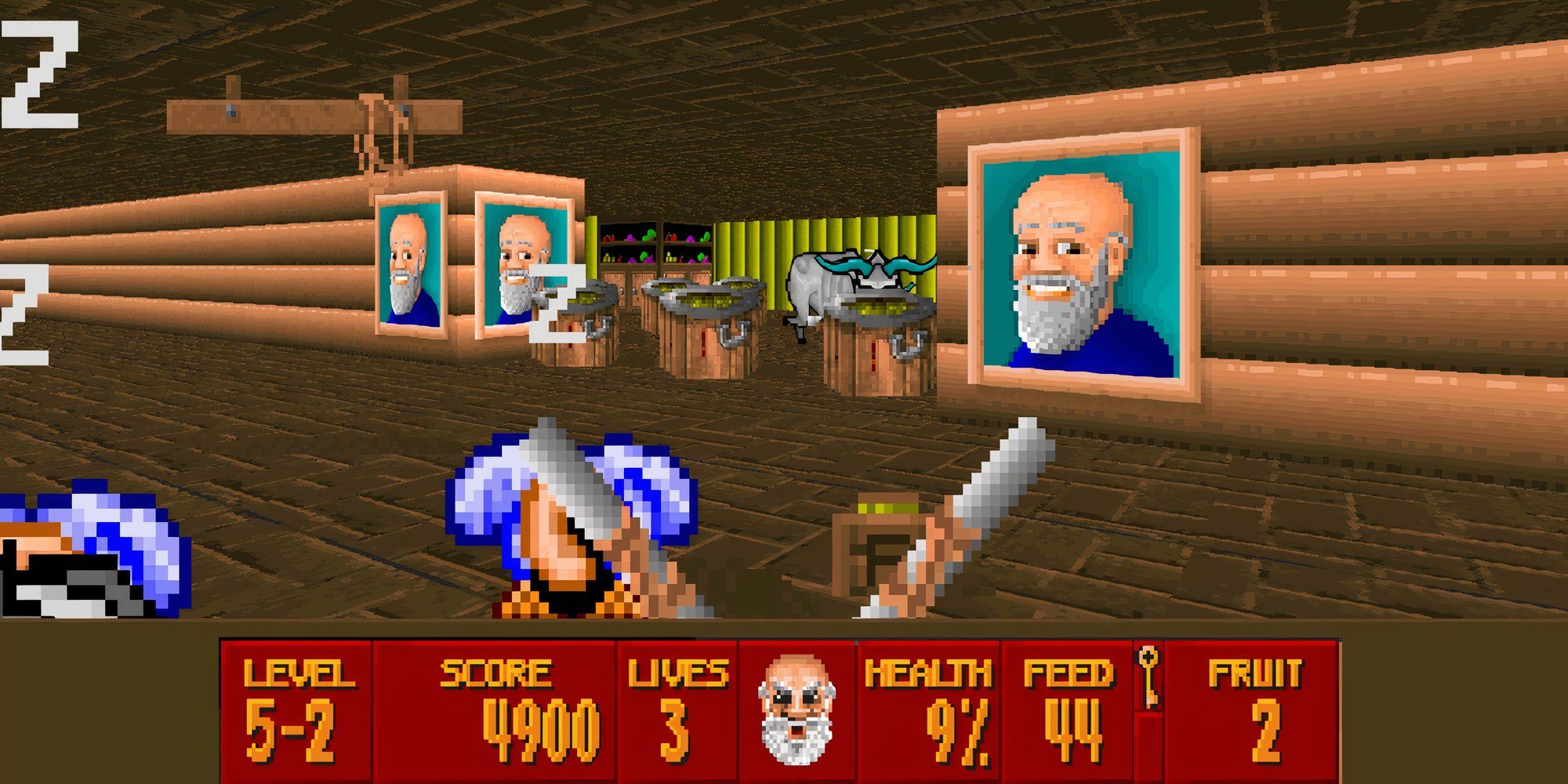 A screenshot from the 1994 video game Super 3D Noah's Ark.