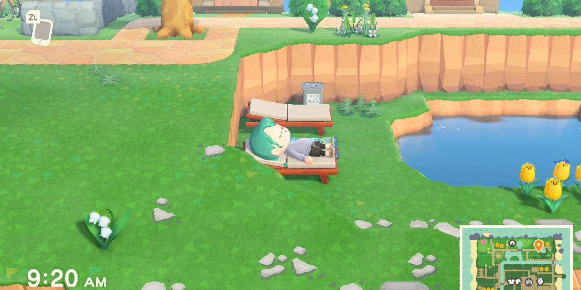 Animal Crossing New Horizons Player Relaxing Near Pond