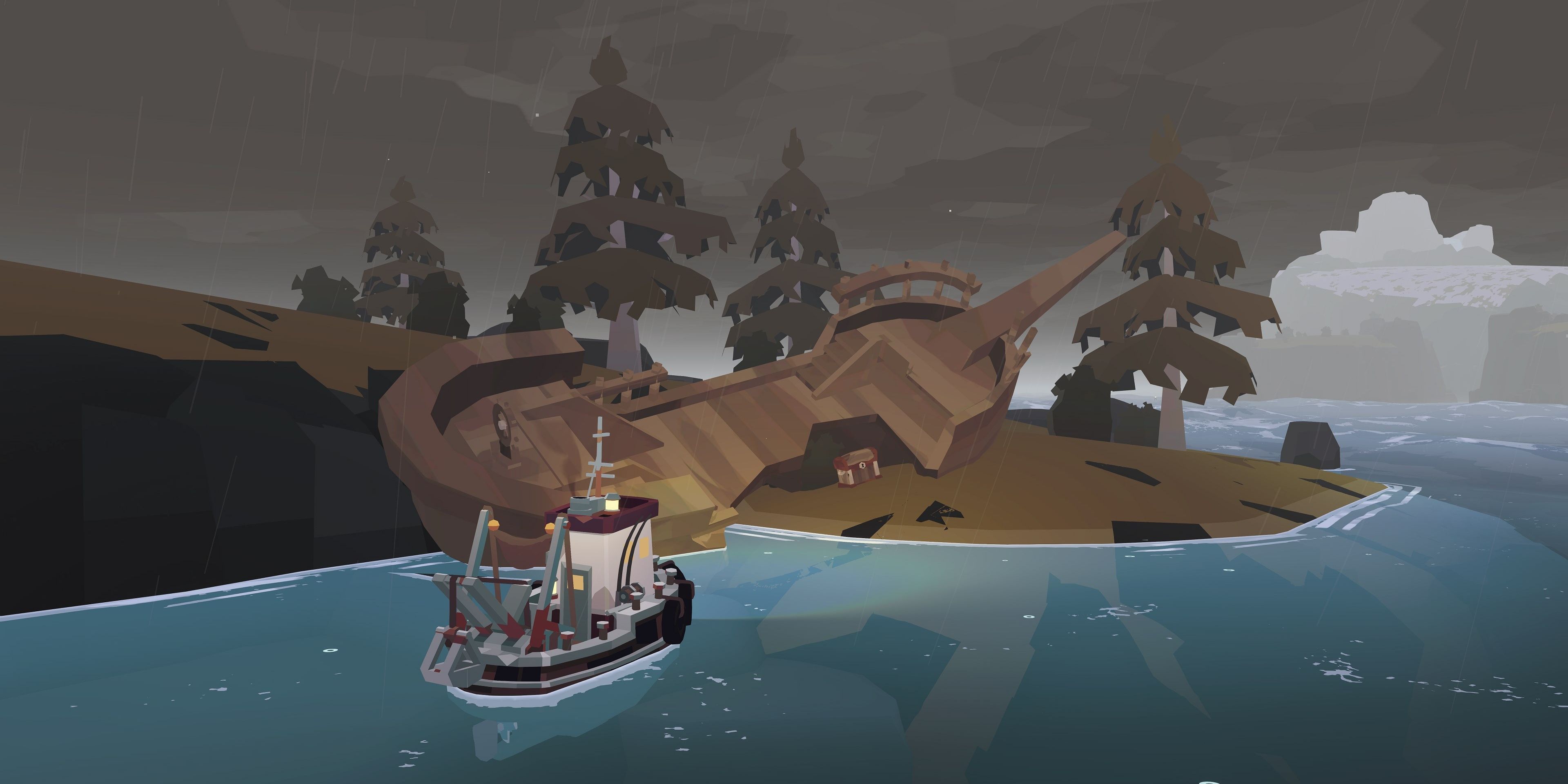 Sailing near a wrecked ship in Dredge