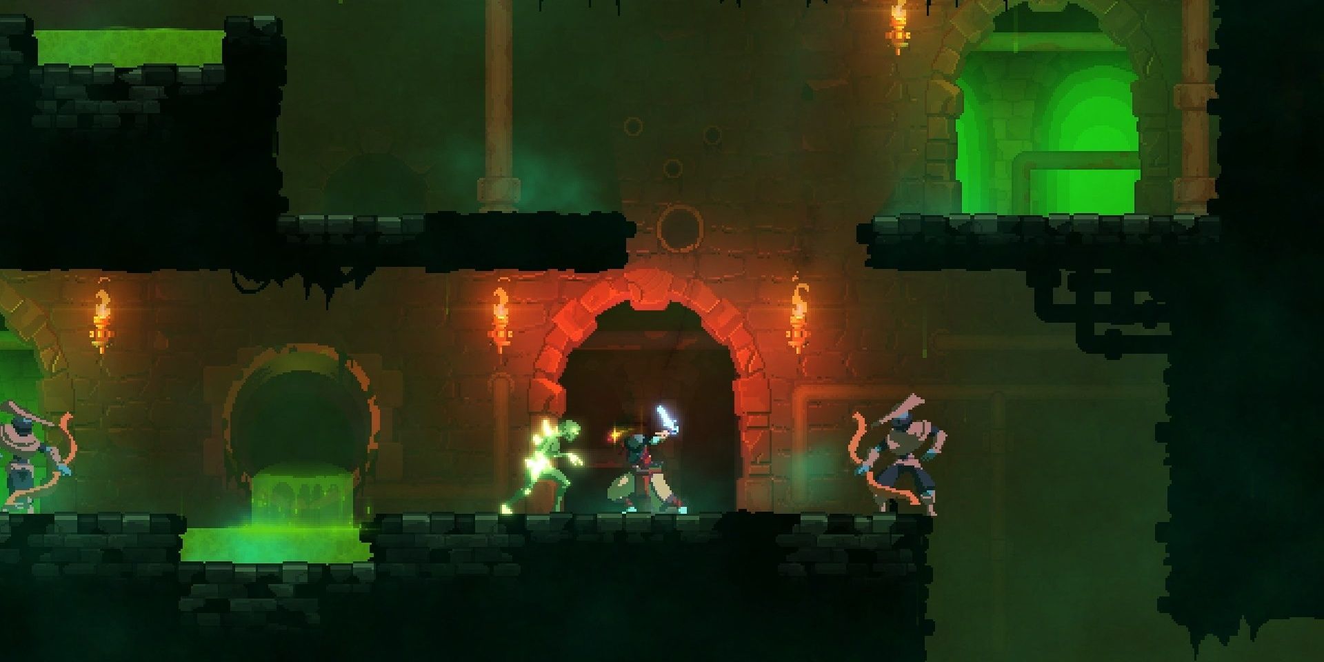 Fighting enemies in the sewer in Dead Cells