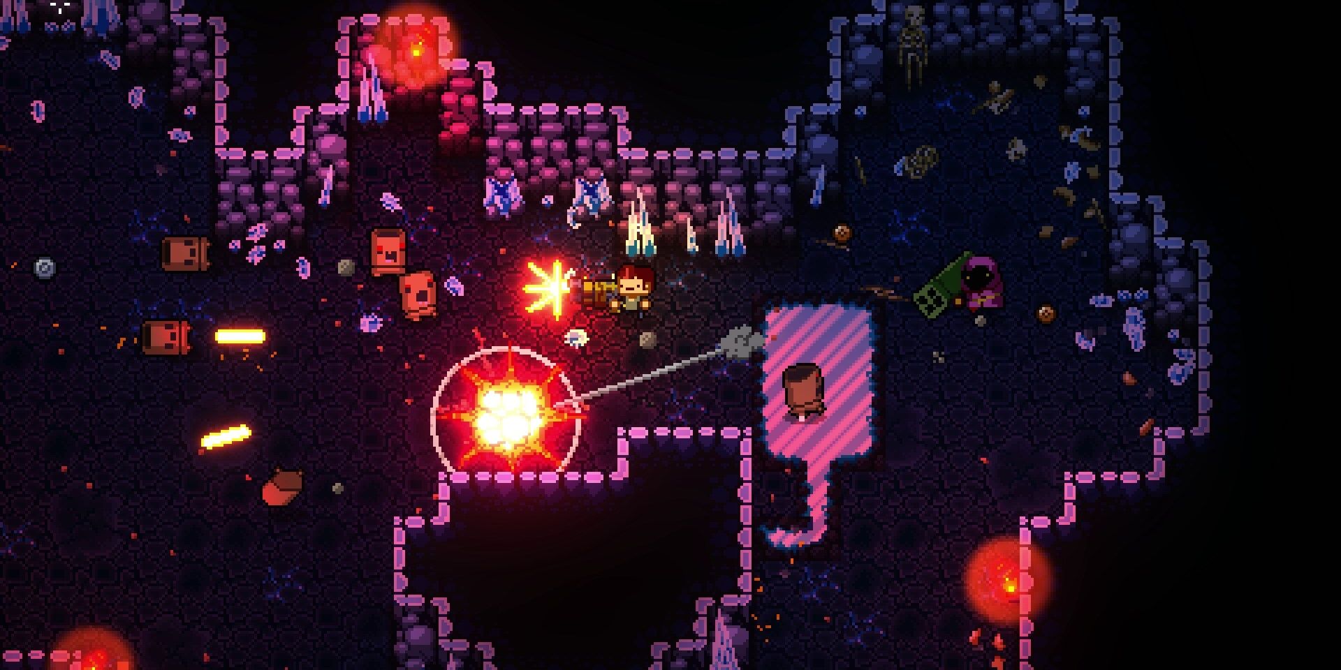 Fighting enemies in Enter the Gungeon