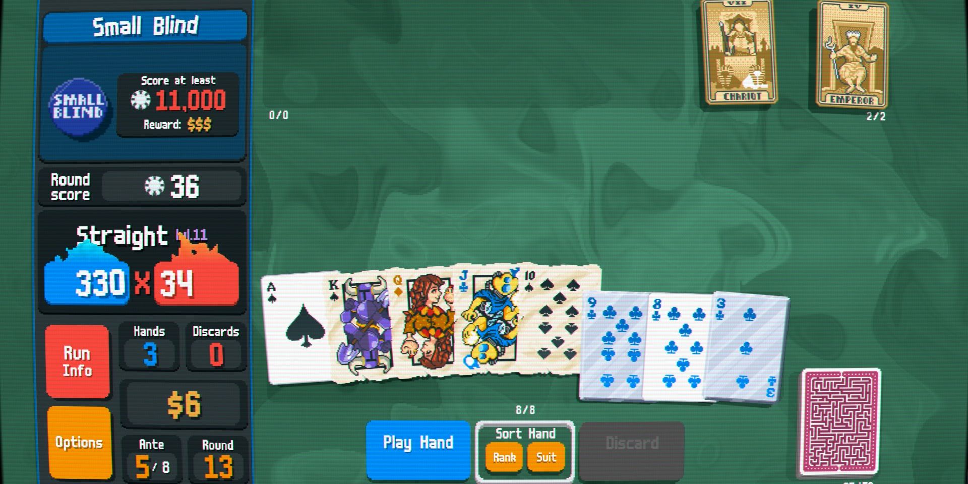 Screenshot of Balatro's Jokerless Challenge