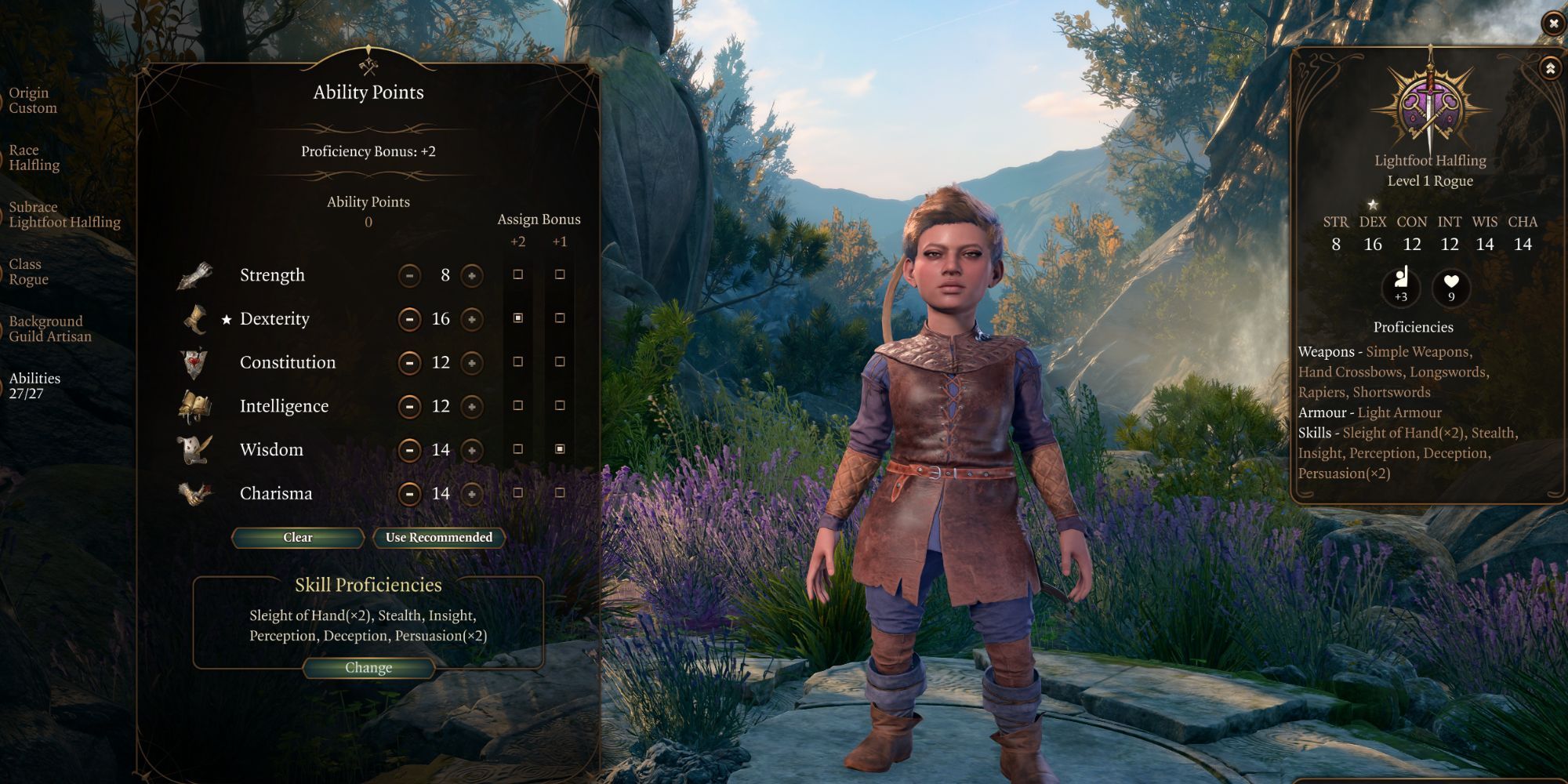 Baldur's Gate 3 Custom Character Rogue Ability Scores