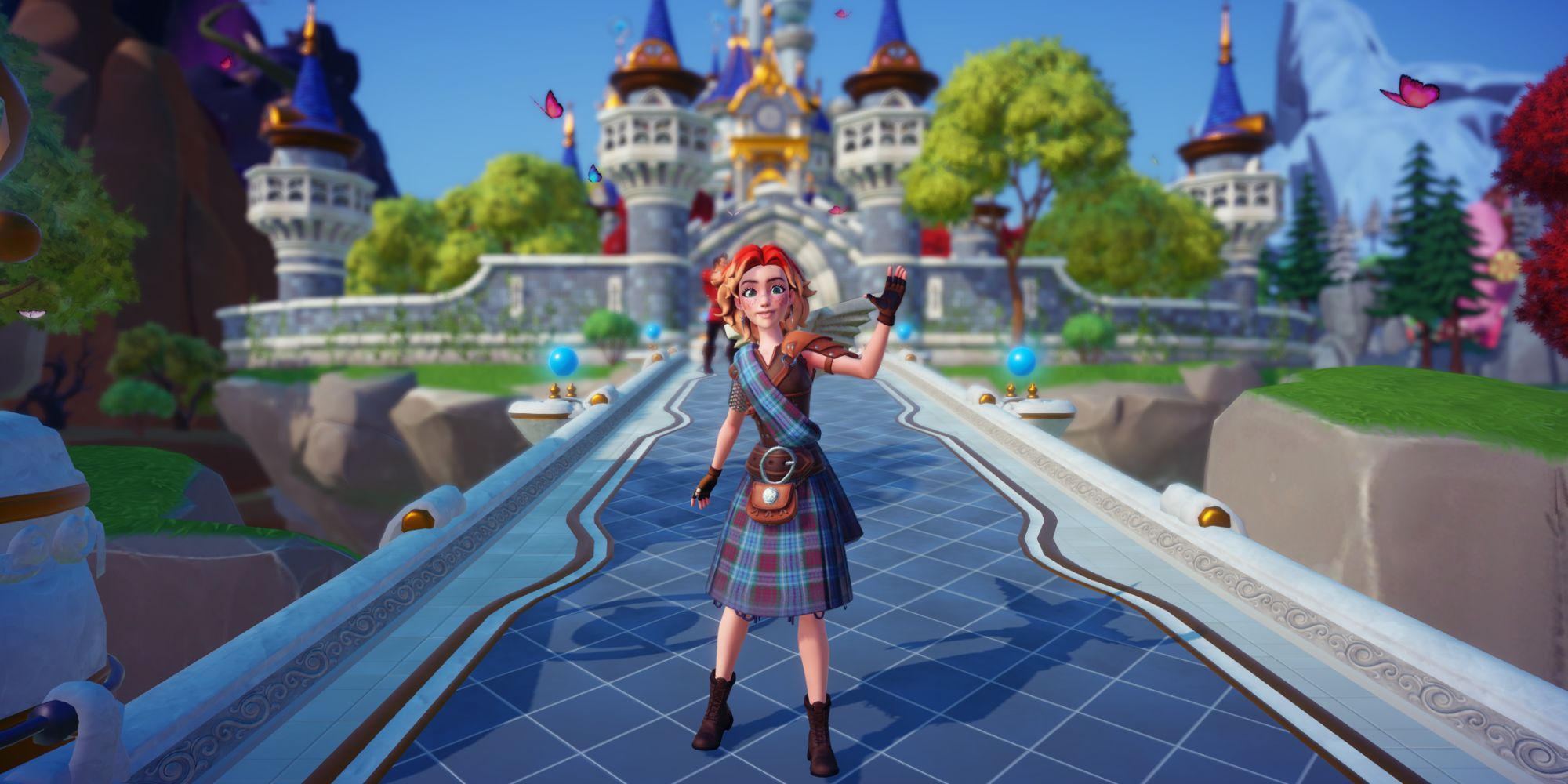 Disney Dreamlight Valley Player Waving Near Castle