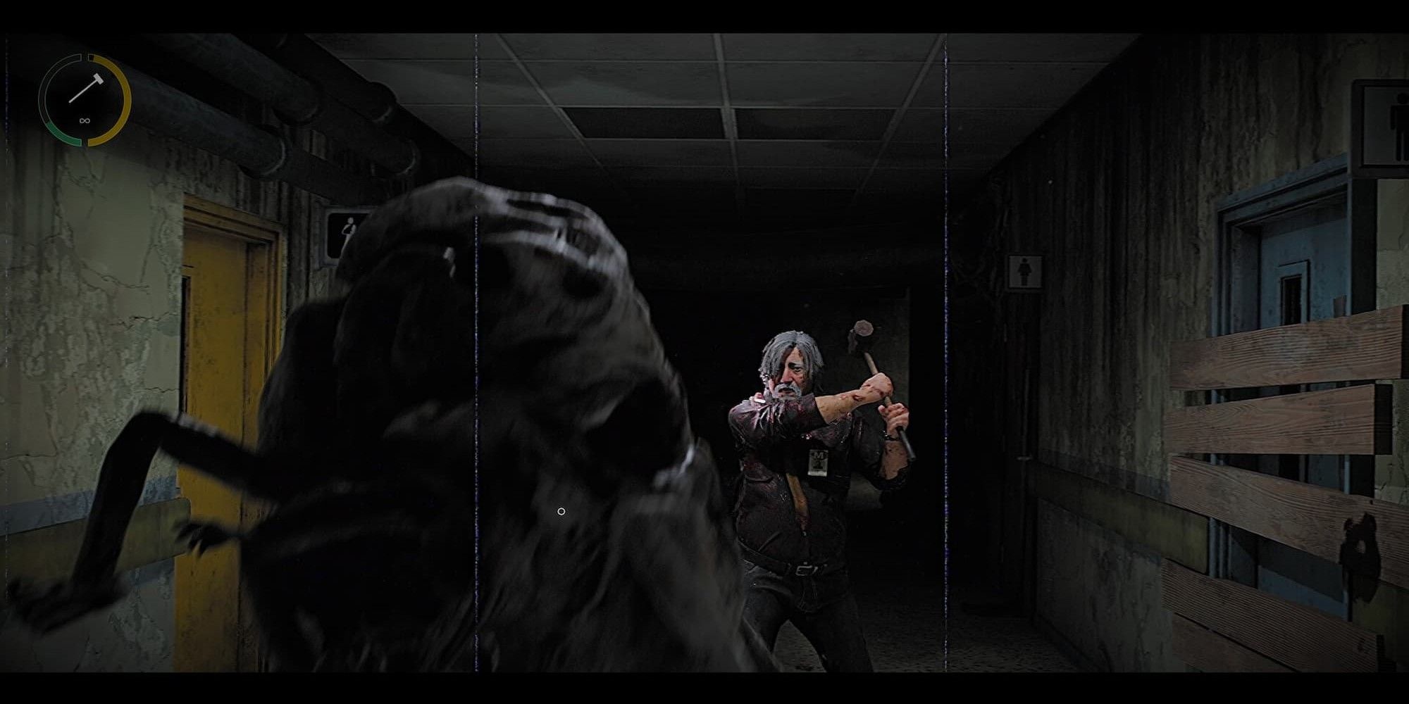 Hitting a Giant Bug Monster with a Mallet in Post Trauma