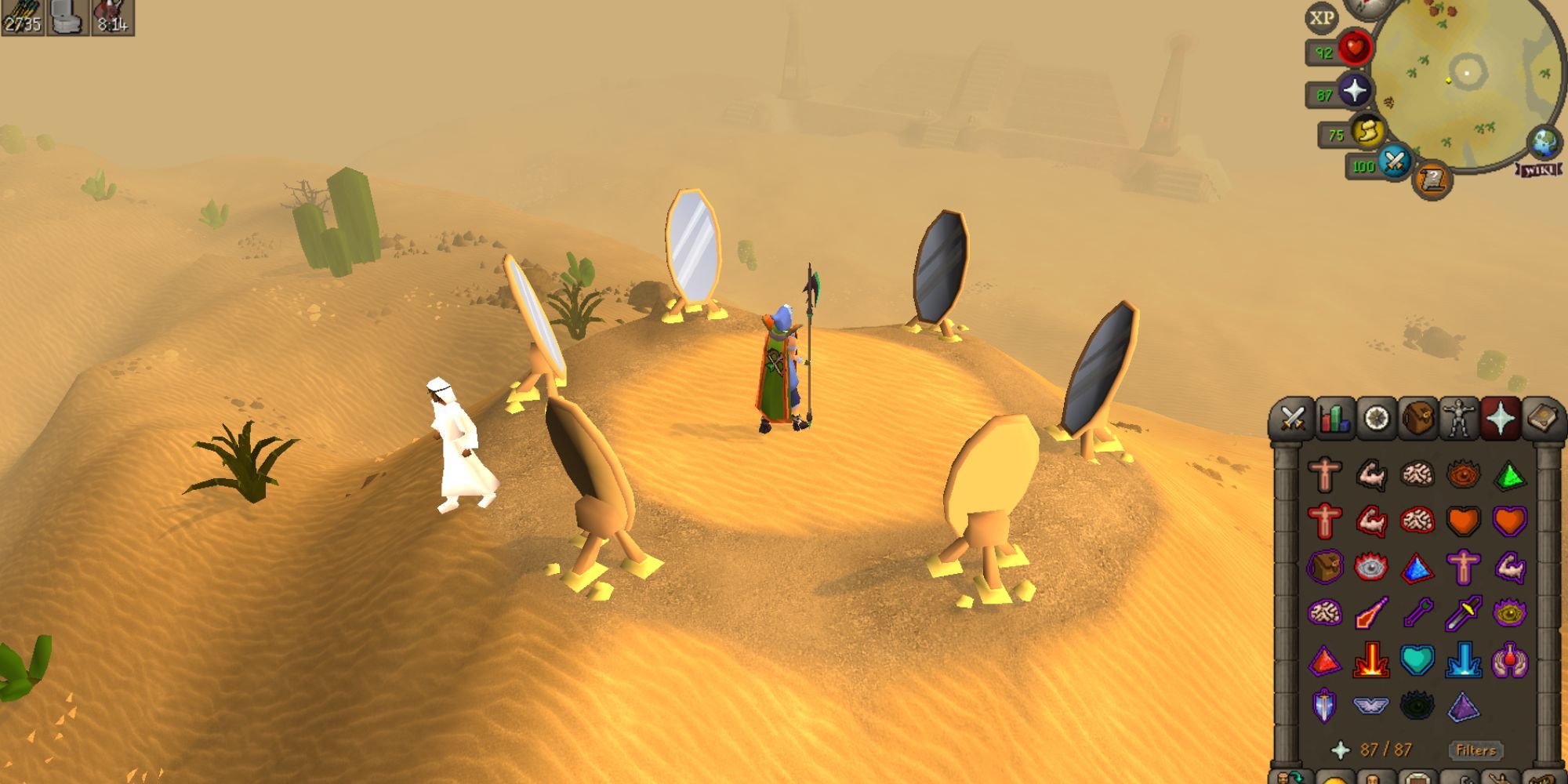 OSRS standing in a circle of mirrors in a desert