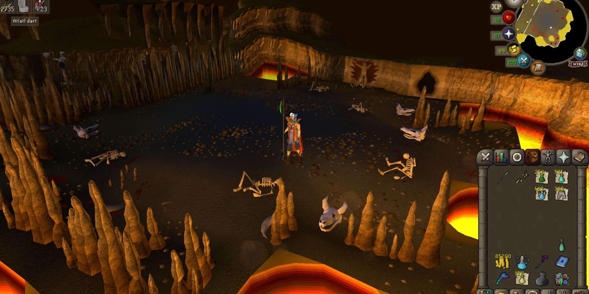 OSRS character stands in fiery, barren area