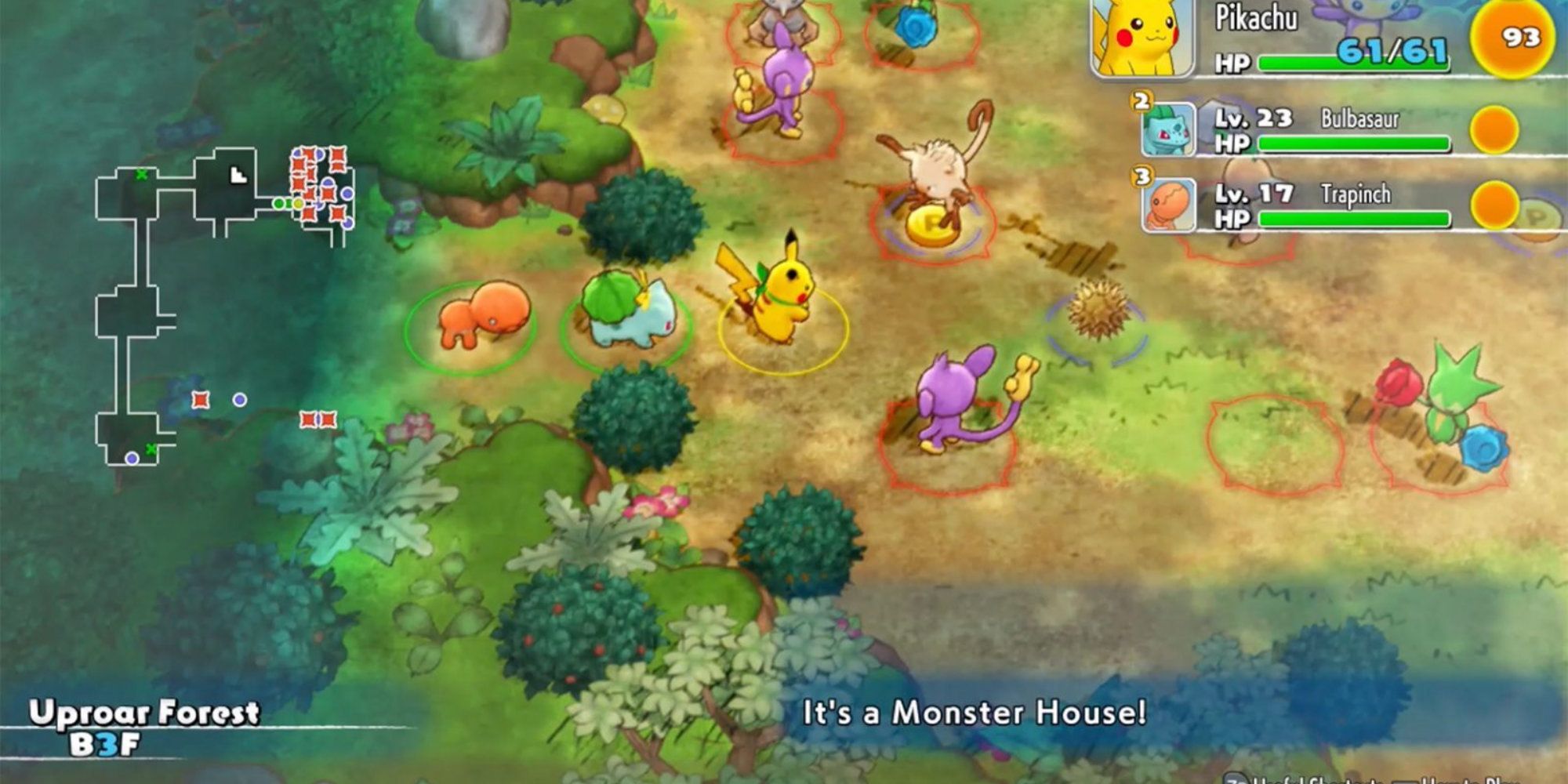 Entering a monster house in a dungeon in Pokemon Mystery Dungeon: Rescue Team DX.