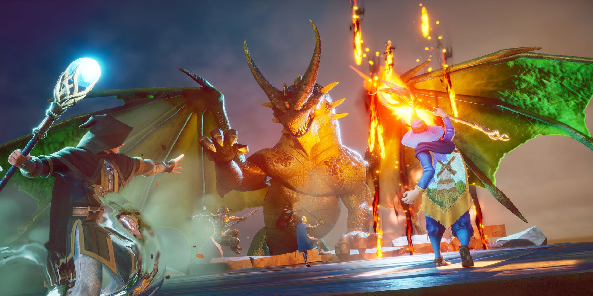 Runescape Dragonwilds Players fighting a dragon