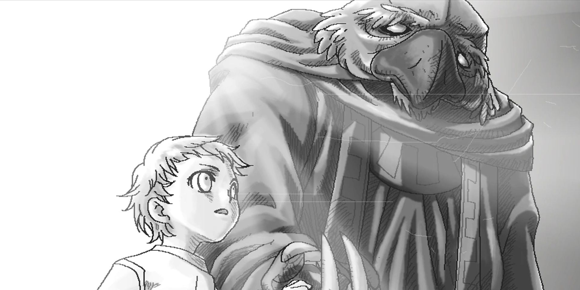 Young Samus y Old Bird en un flashback en Metroid: Cero Mission