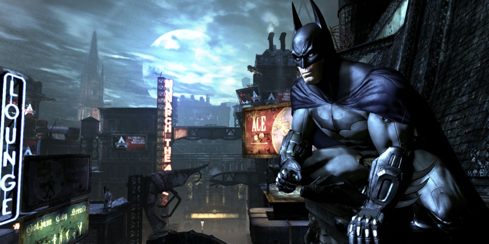 Batman on a roof in Batman: Arkham City