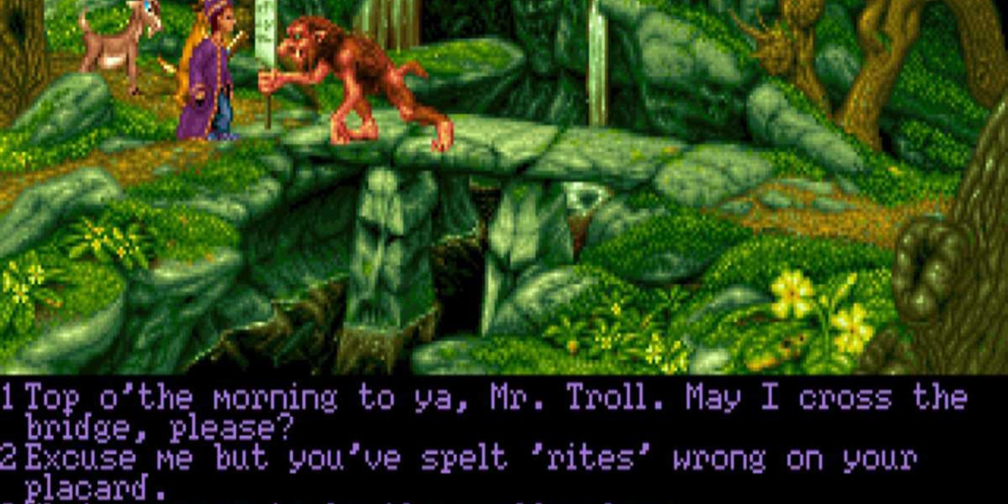 The player speaks with a troll in Simon the Sorcerer (1993).