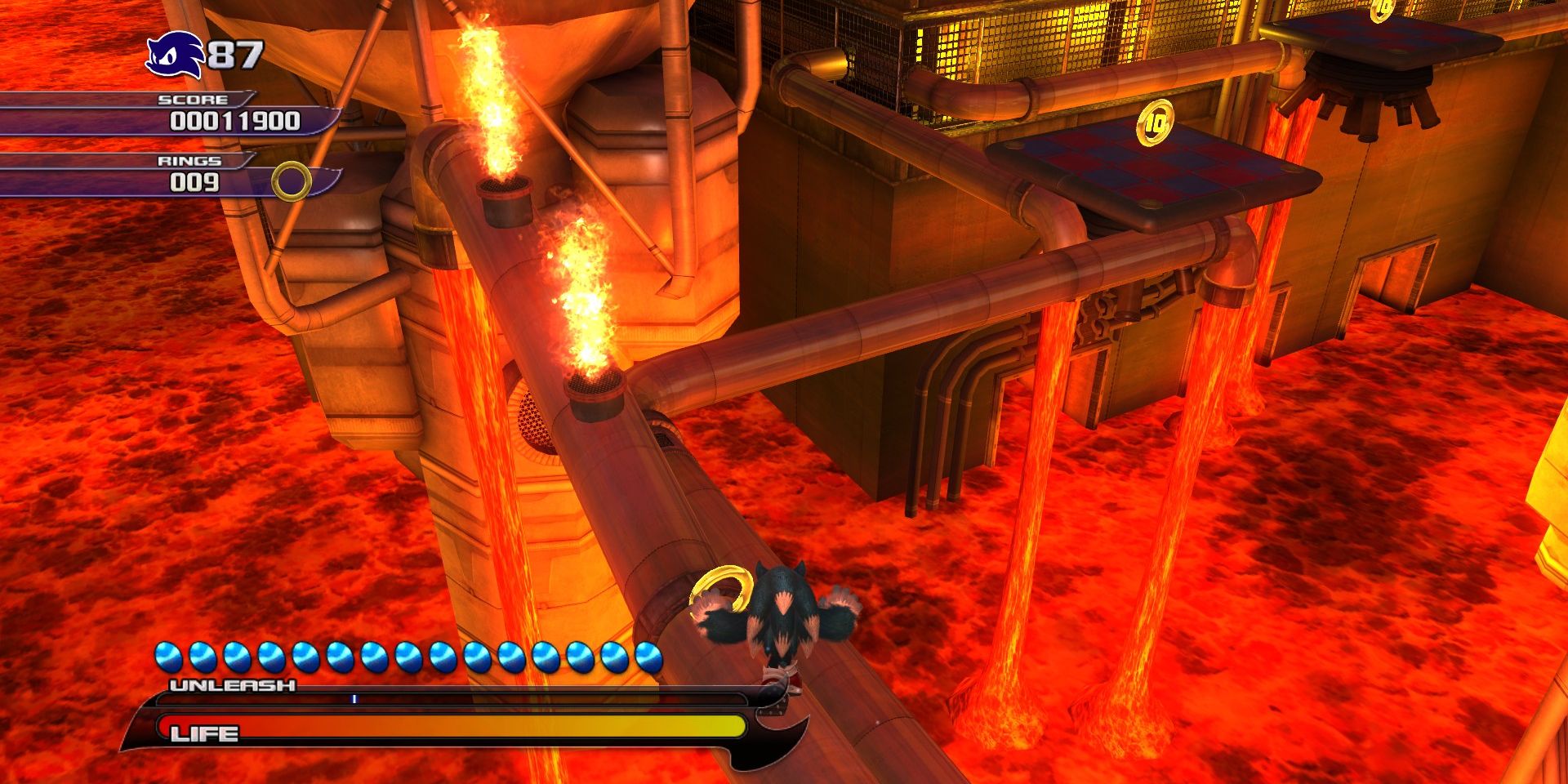 Traversing Eggmanland's Lava Room in Sonic Unleashed