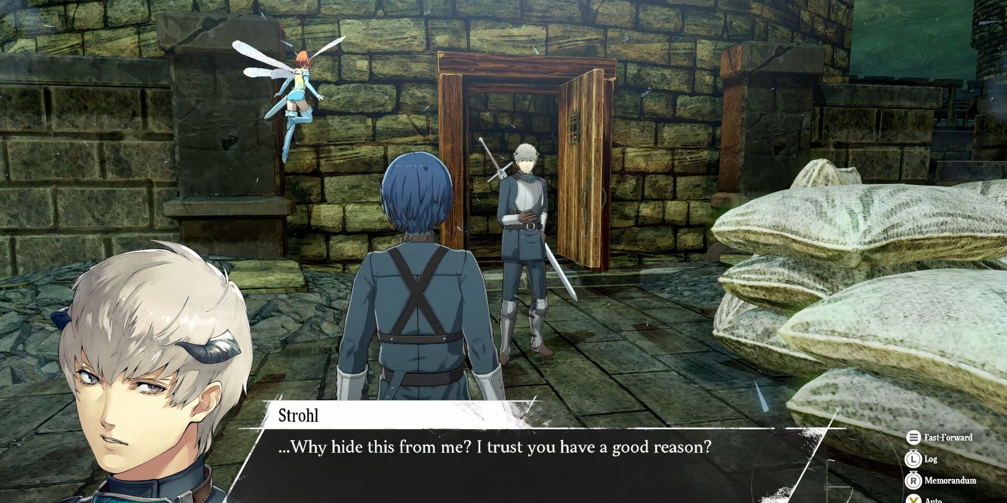 Will, Gallica, and Strohl in the starting dungeon of Metaphor ReFantazio