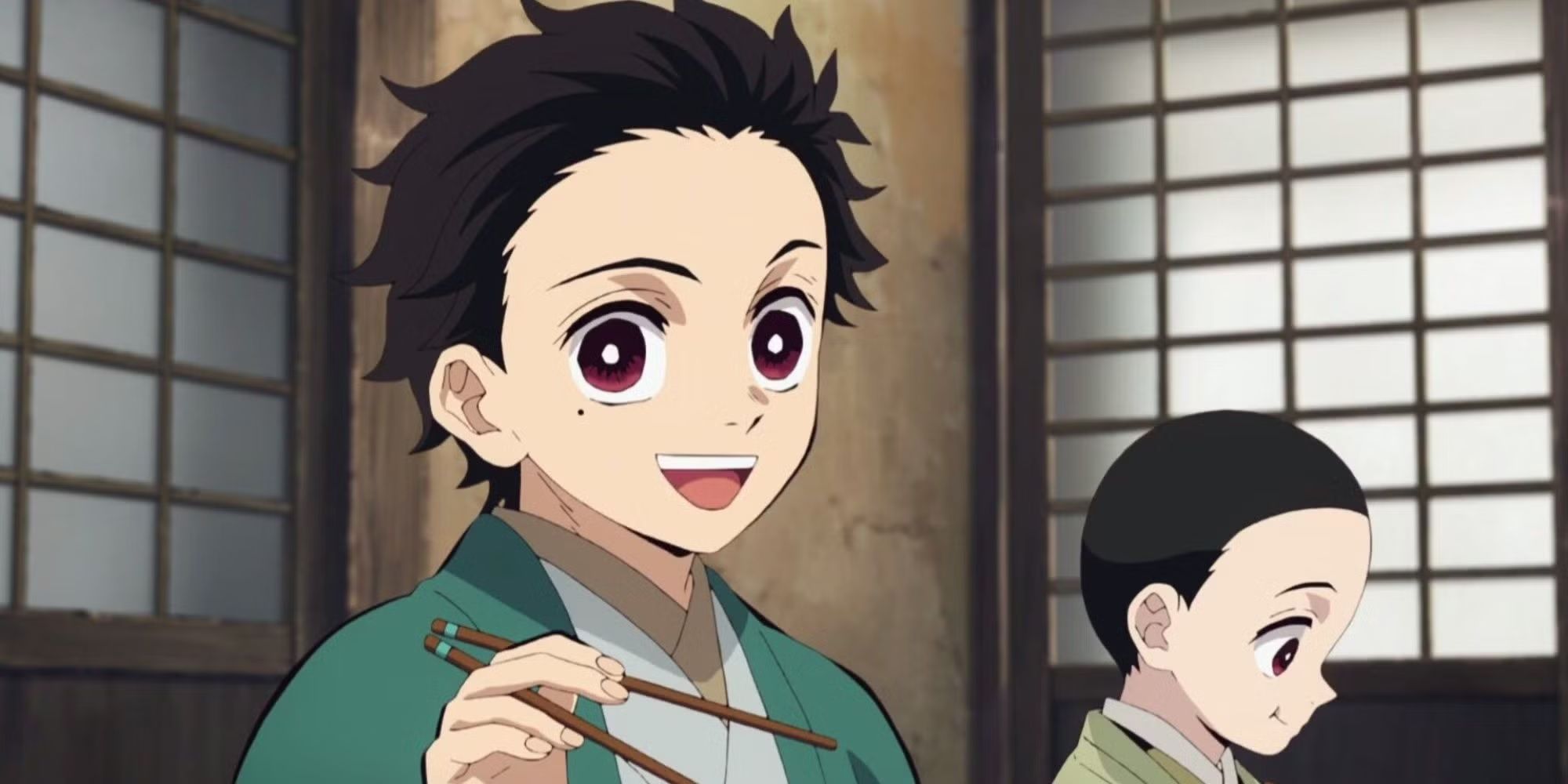 The Kamado Siblings Sharing Rice with a Stranger 