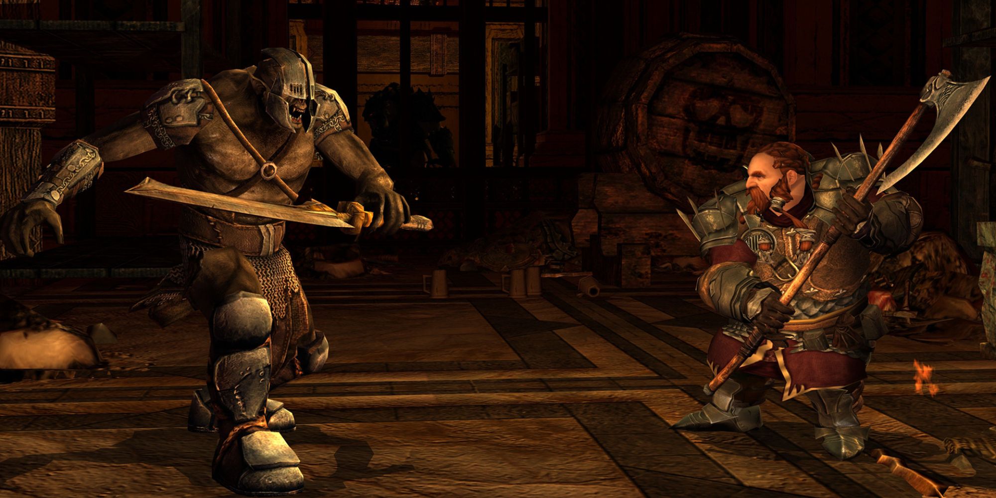 The Lord of the Rings Online Dwarf Battling An Orc.