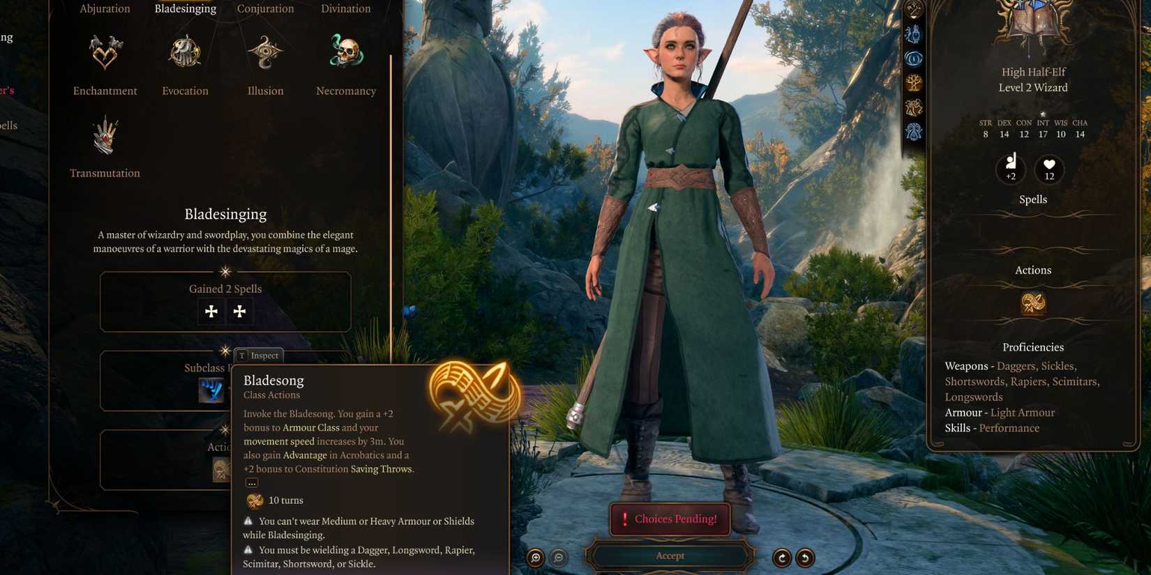 Baldur's Gate 3 Bladesinging Wizard Bladesong Ability