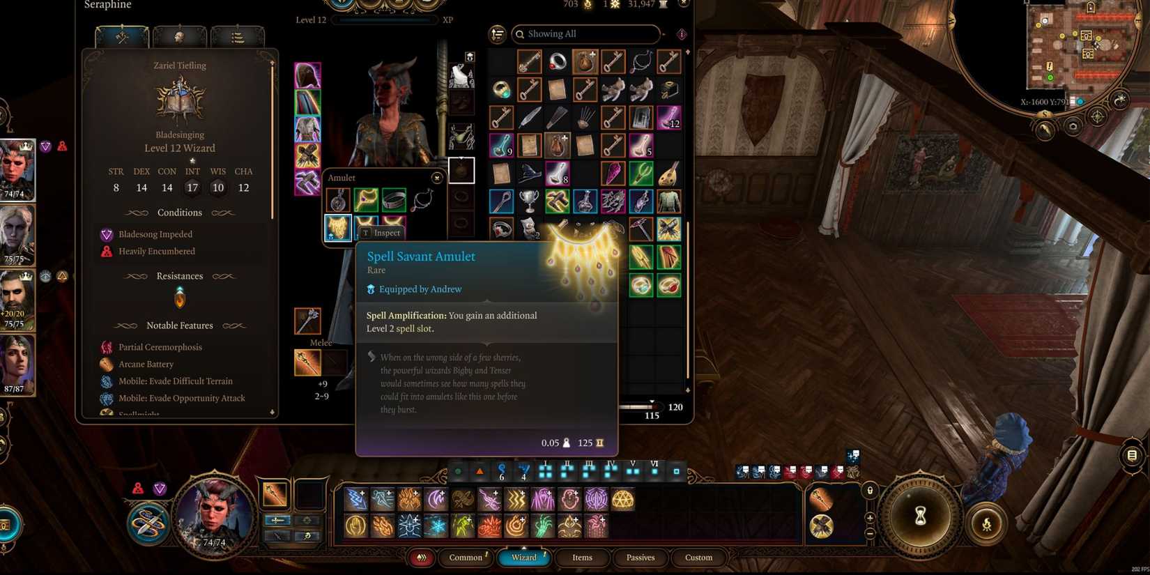 Baldur's Gate 3 Bladesinging Wizard Spell Savant Amulet