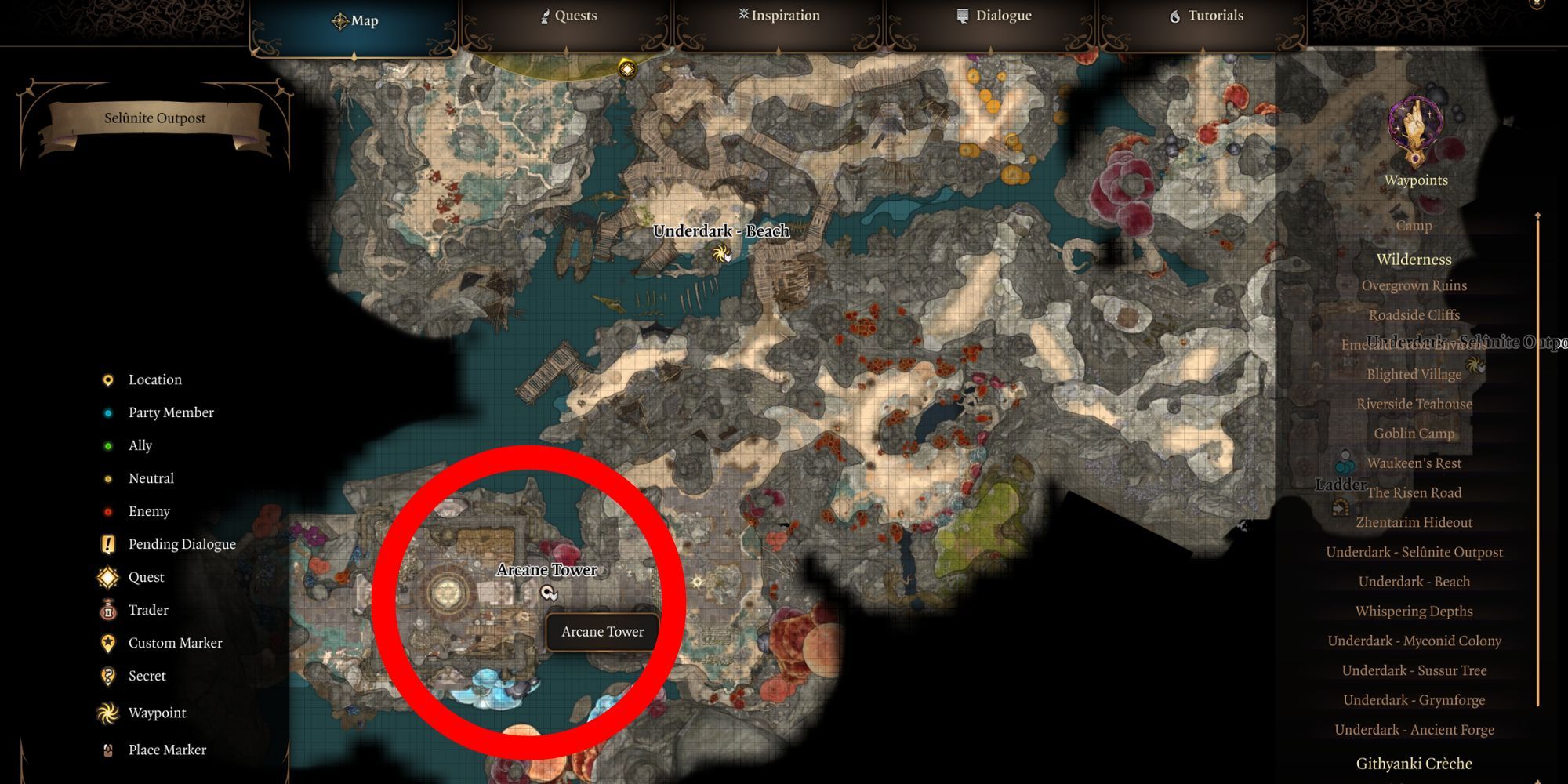 Baldur's Gate 3 Club of Hill Giant Strength Map Showing Arcane Tower