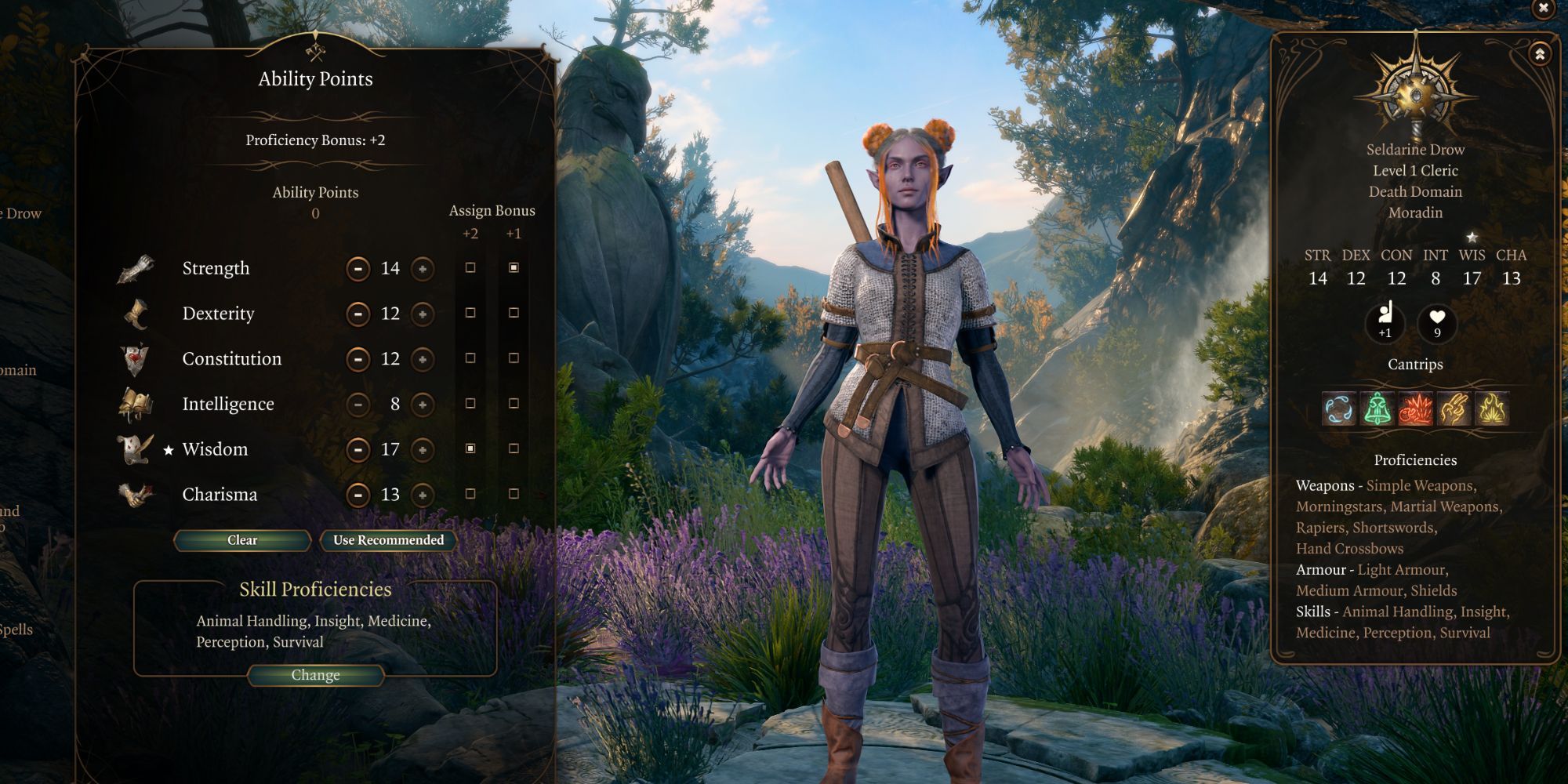 Baldur's Gate 3 Death Domain Cleric Character Creation Ability Scores