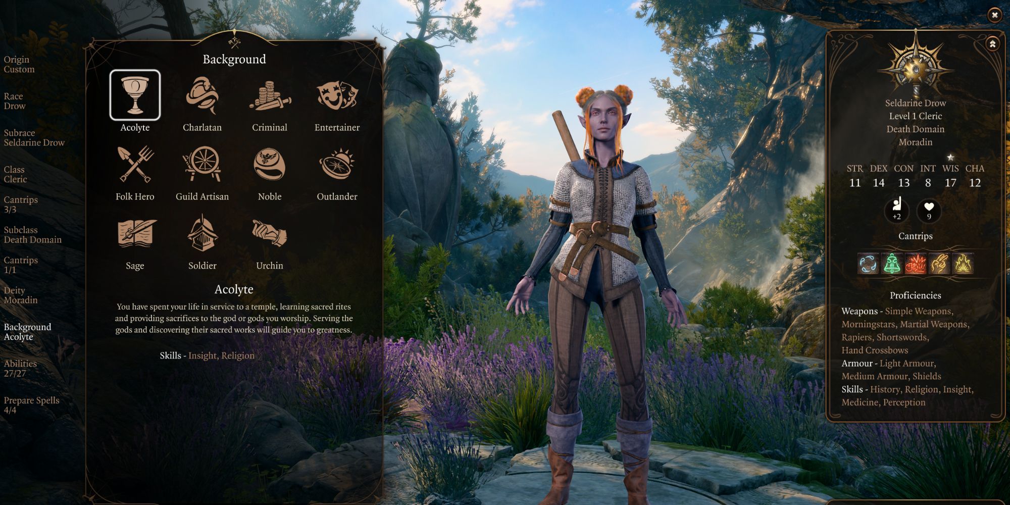 Baldur's Gate 3 Death Domain Cleric Character Creation Backgrounds