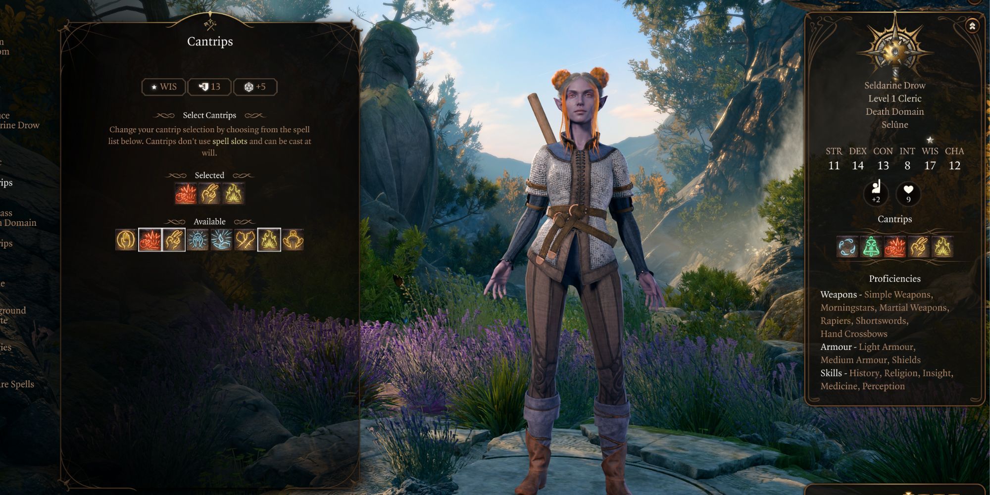 Baldur's Gate 3 Death Domain Cleric Character Creation Starting Spells