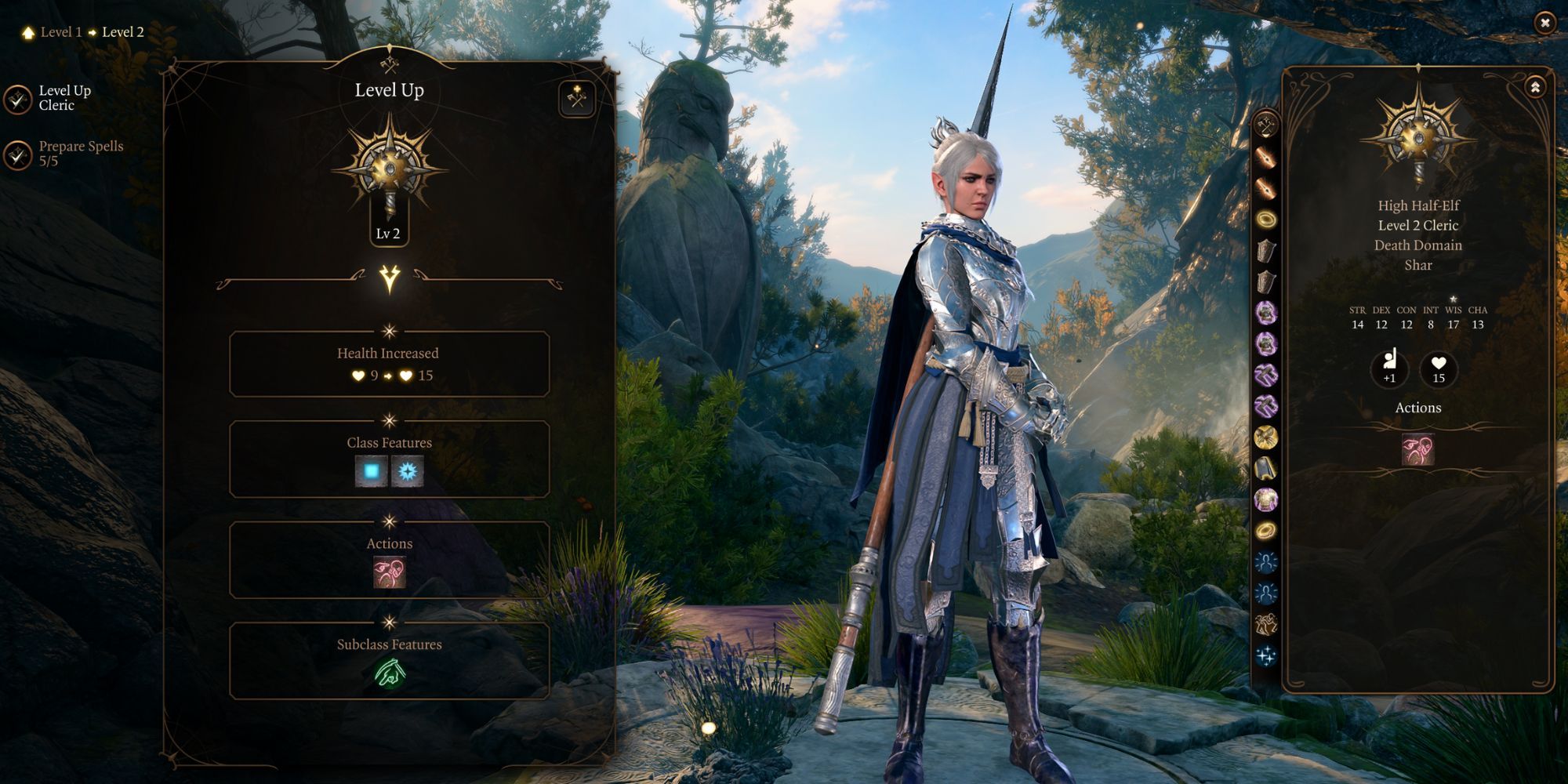 Baldur's Gate 3 Death Domain Cleric Shadowheart Level Up