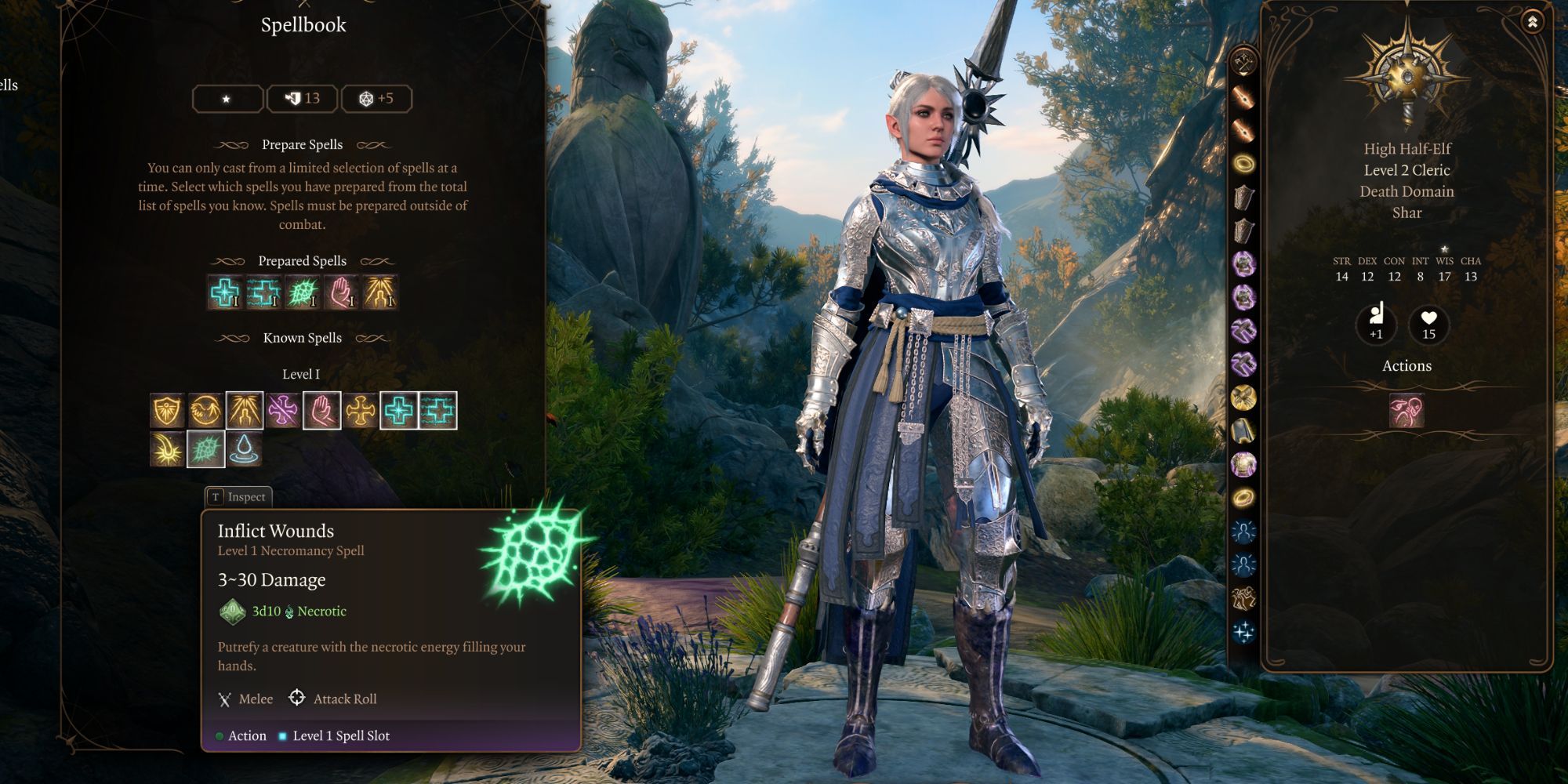 Baldur's Gate 3 Death Domain Cleric Shadowheart Spells