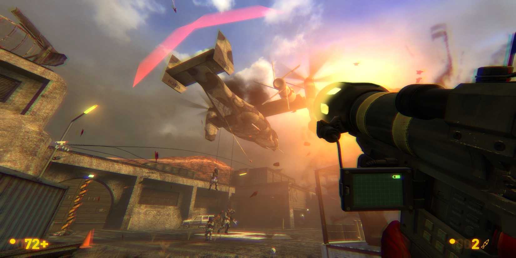 gordon shooting a rocket at an hecu gunship