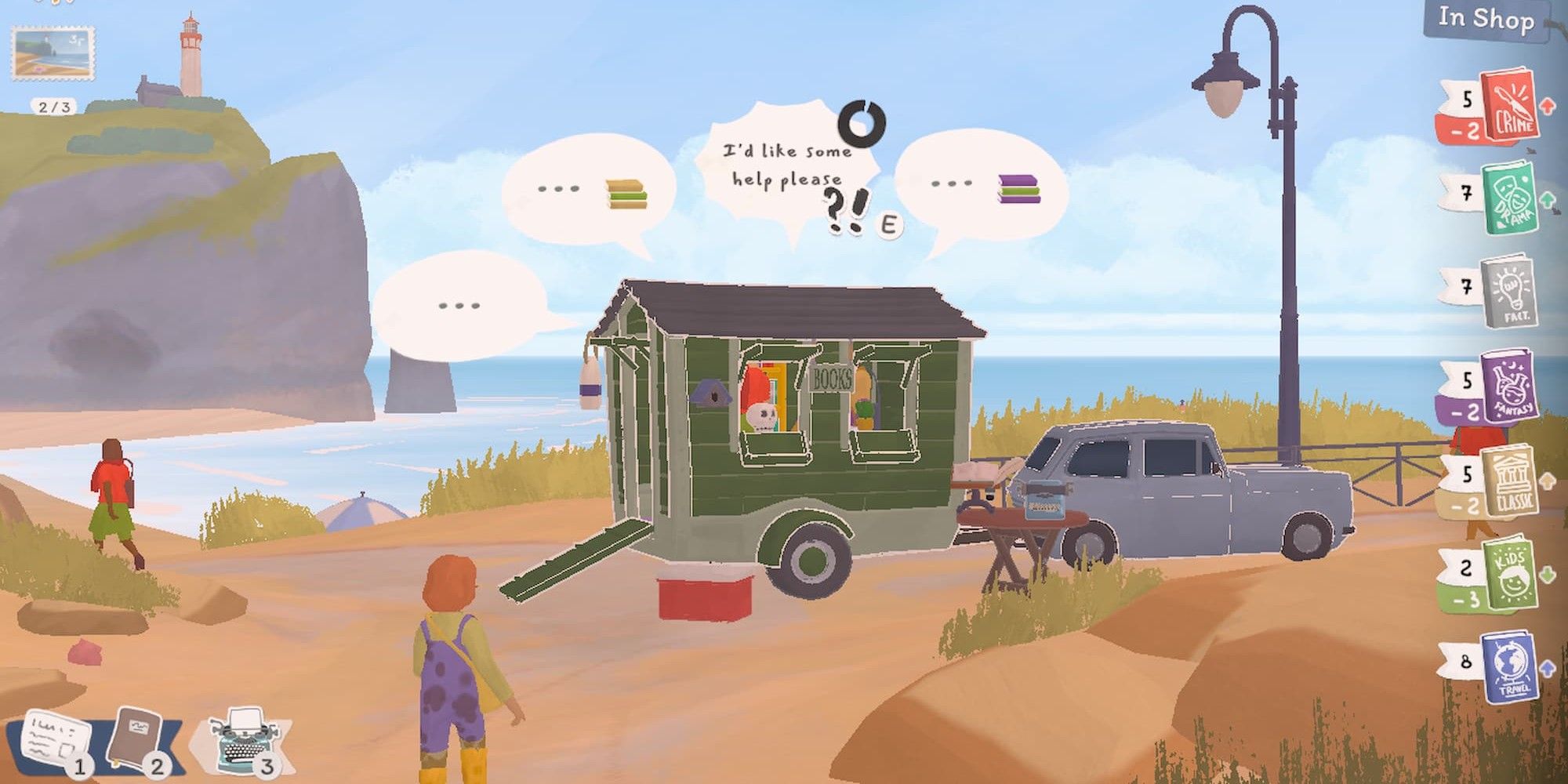Customer Needing Help Finding a Book While on the Beach in Tiny Bookshop