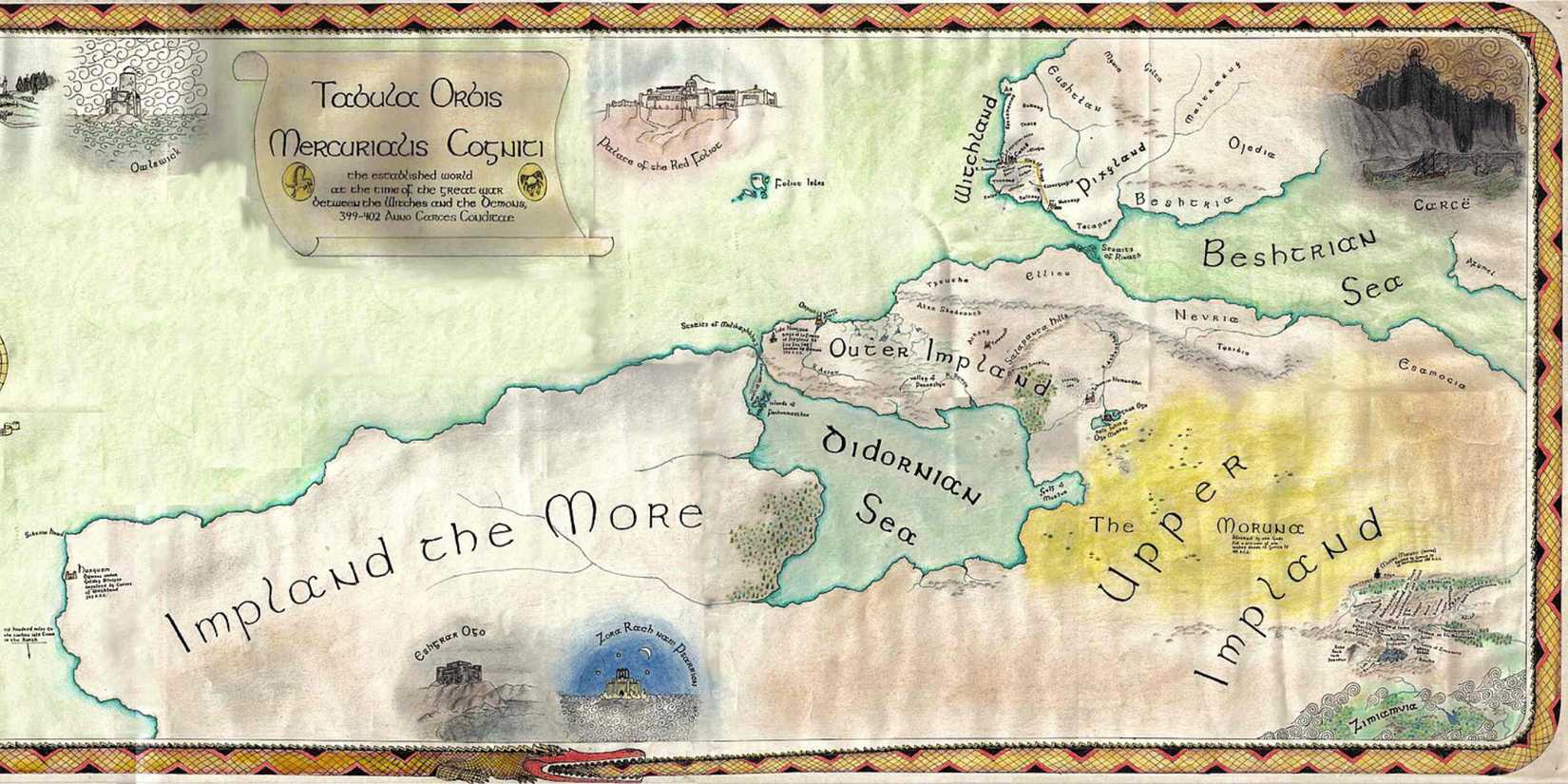 A map of Impland in E.R. Eddison's The Worm Ouroboros.