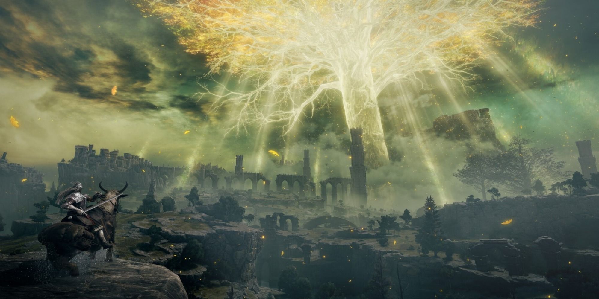 A still of the player overlooking the Erdtree in Elden Ring.