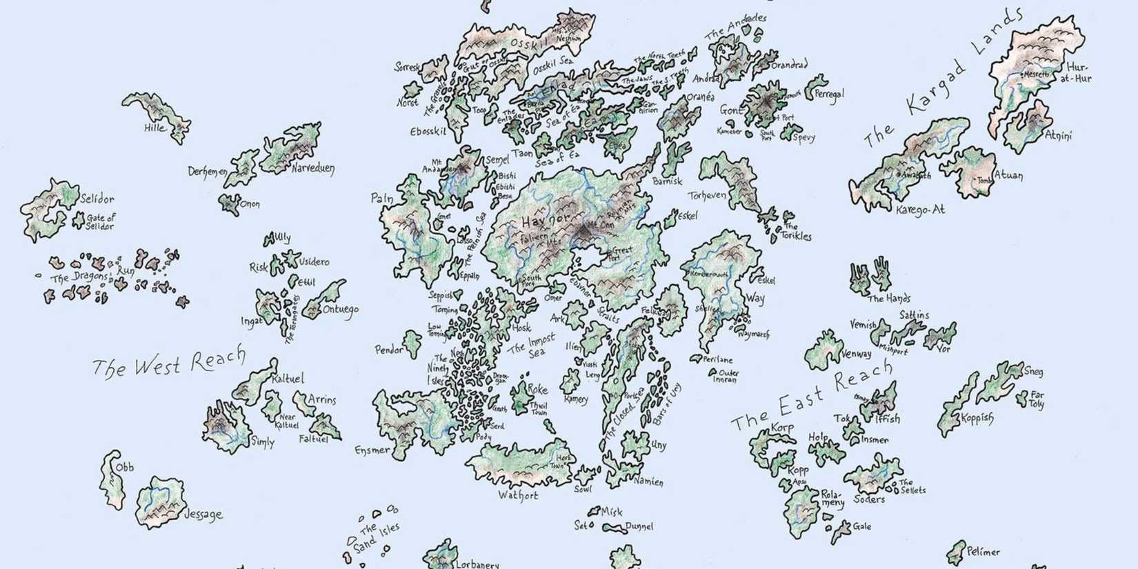 Ursula Le Guin's map of her fantasy setting Earthsea.