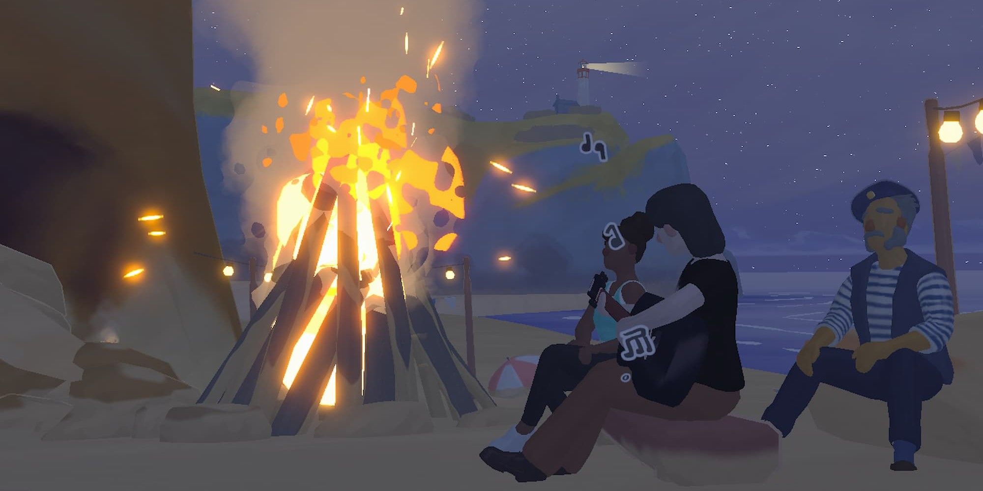 Playing Guitar Around a Bonfire in Tiny Bookshop