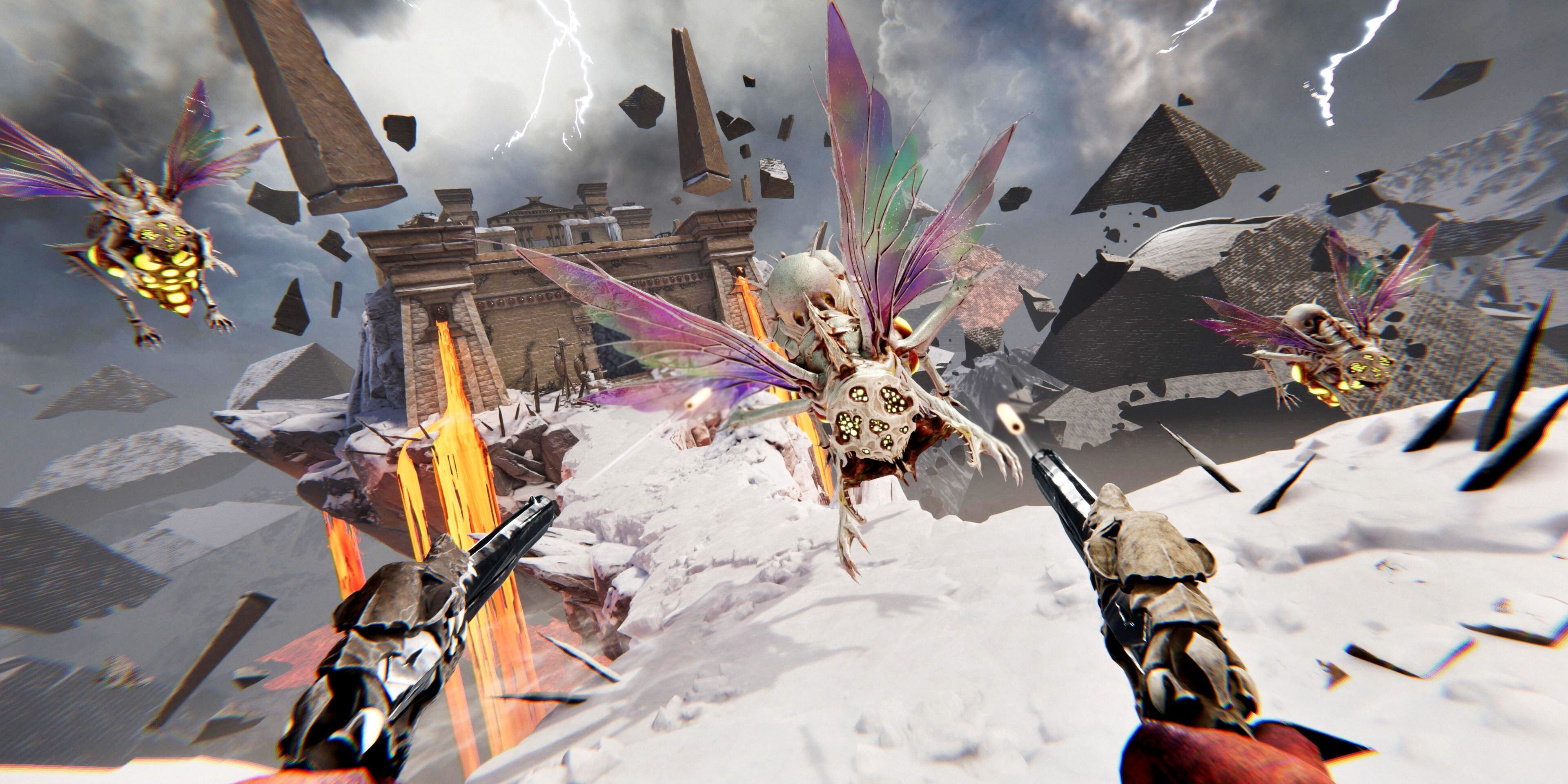 Using dual pistols in Metal: Hellsinger