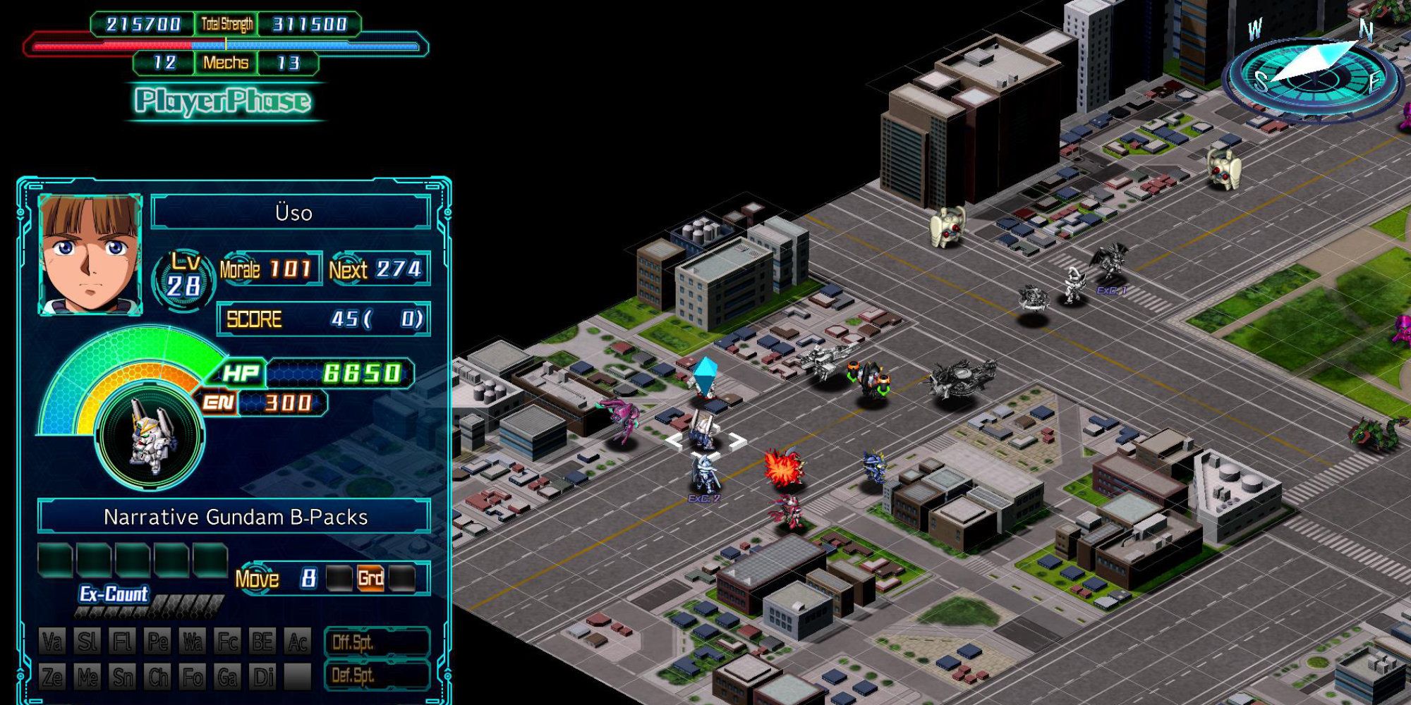 Tactical gameplay in Super Robot Wars 30.