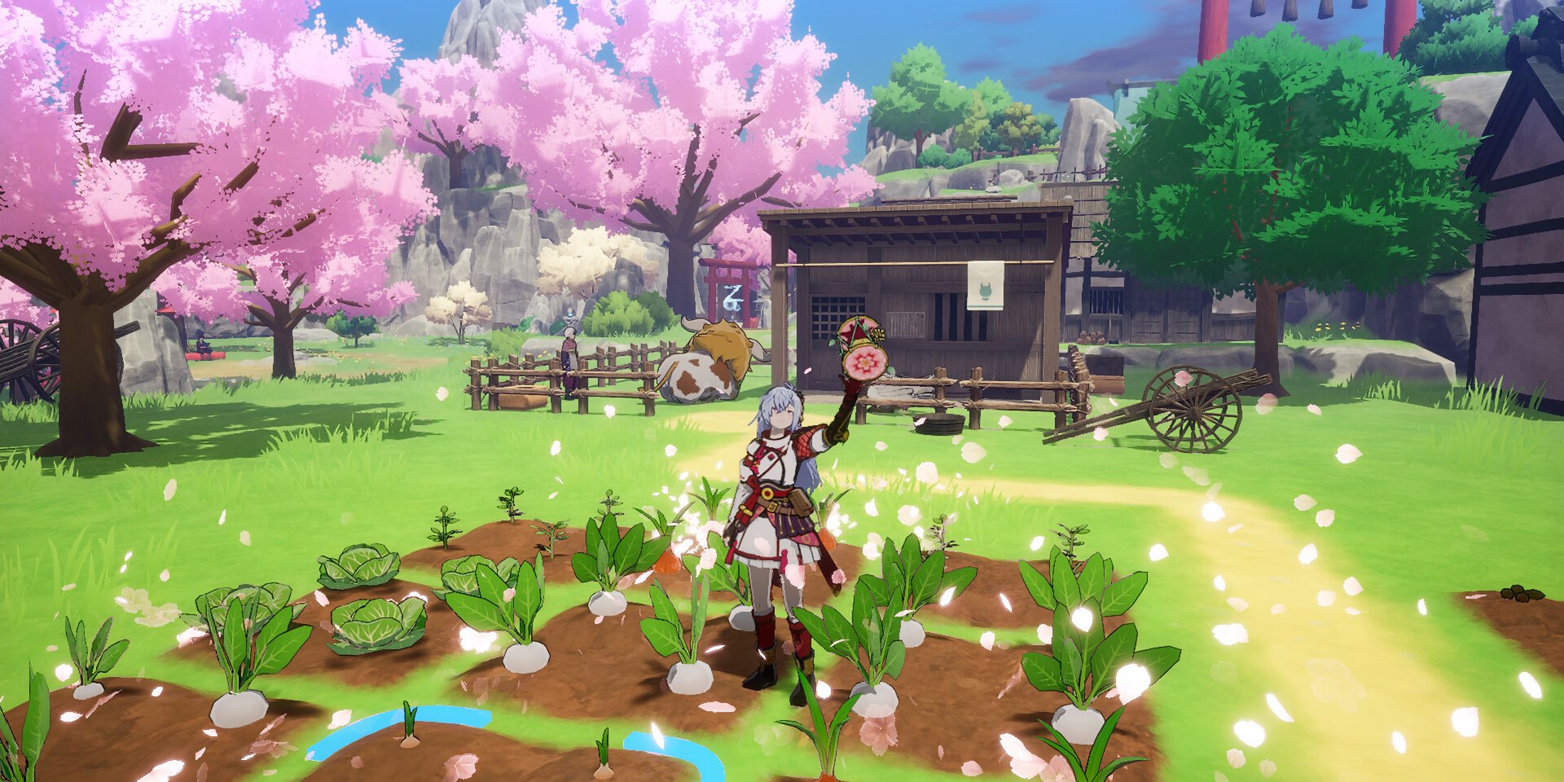 Một cảnh trong game Rune Factory Guardians Of Azuma, tập trung vào yếu tố làm nông